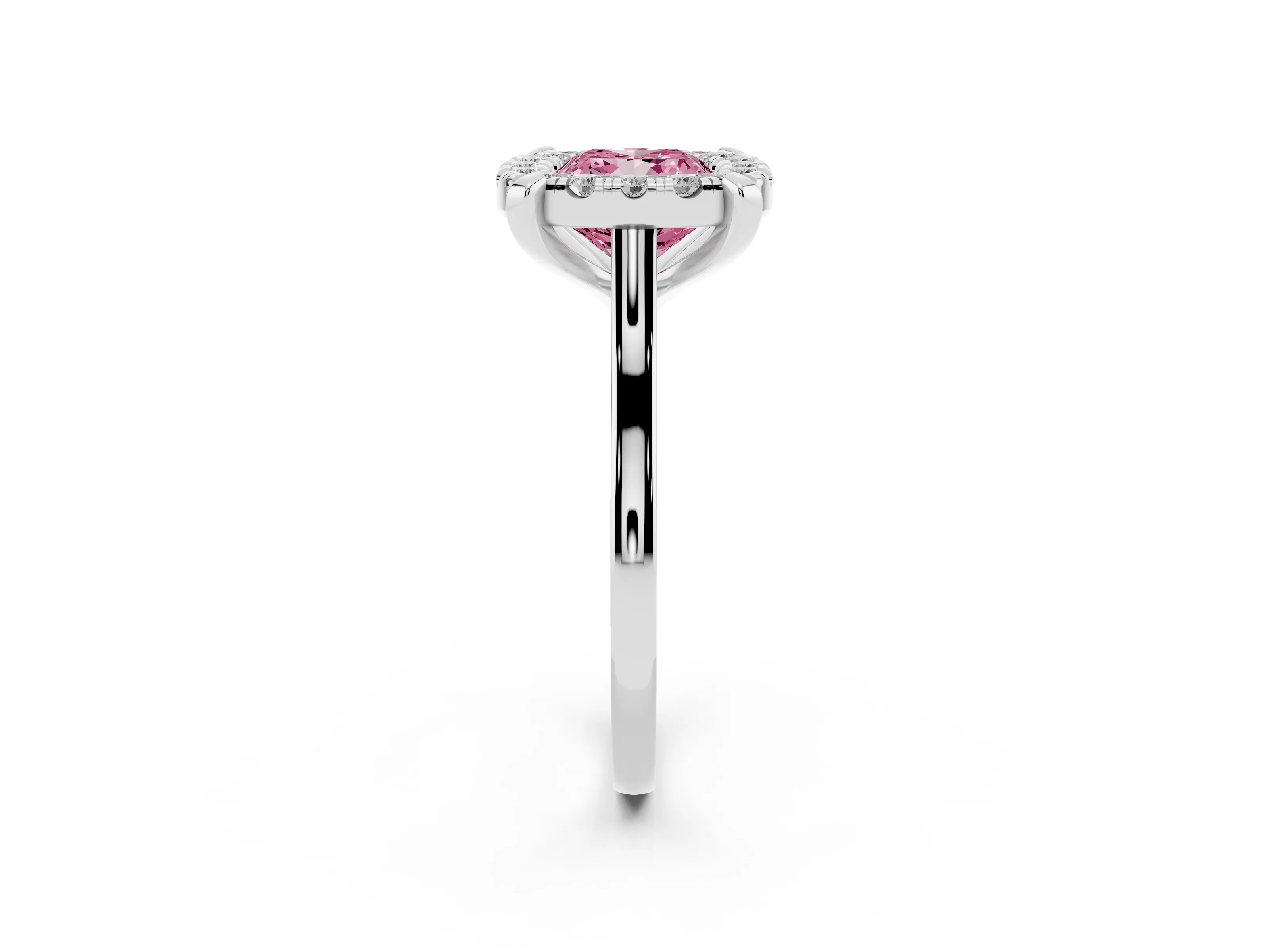 Fancy Pink Cushion Cut Diamond Cluster Halo Solitaire Ring Set in Silver with Prong Setting
