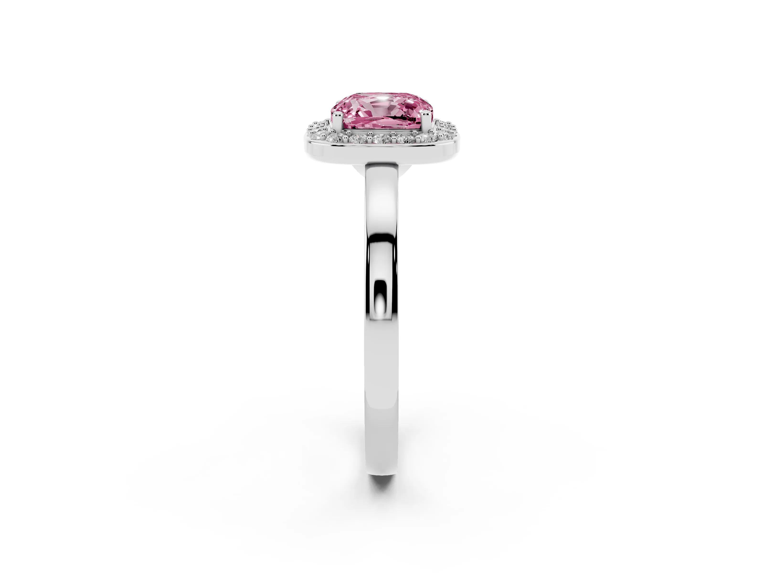 Fancy Pink Cushion Cut Diamond Halo Ring Set in Platinum with Solitaire Band and Prong Setting