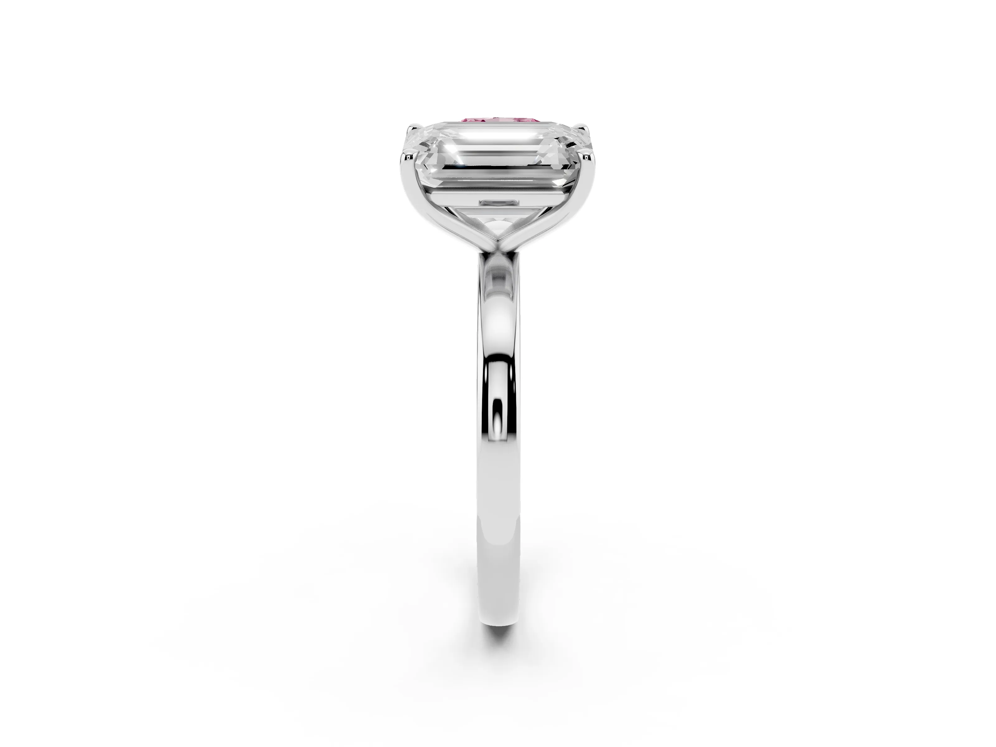 Fancy Pink Cushion Cut and Emerald Cut Toi Moi Ring Set in Platinum with Prong Setting