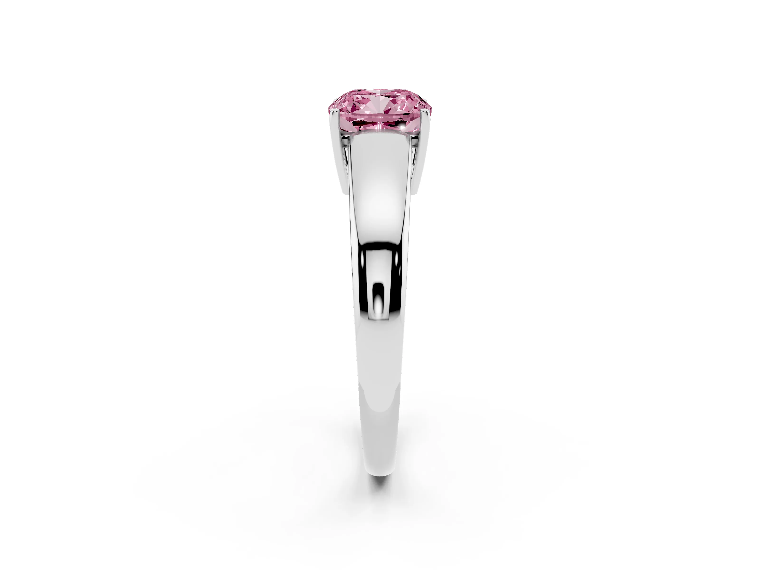 Fancy Pink Cushion Cut Diamond Solitaire Ring Set in White gold with Tapered Band and Prong Setting