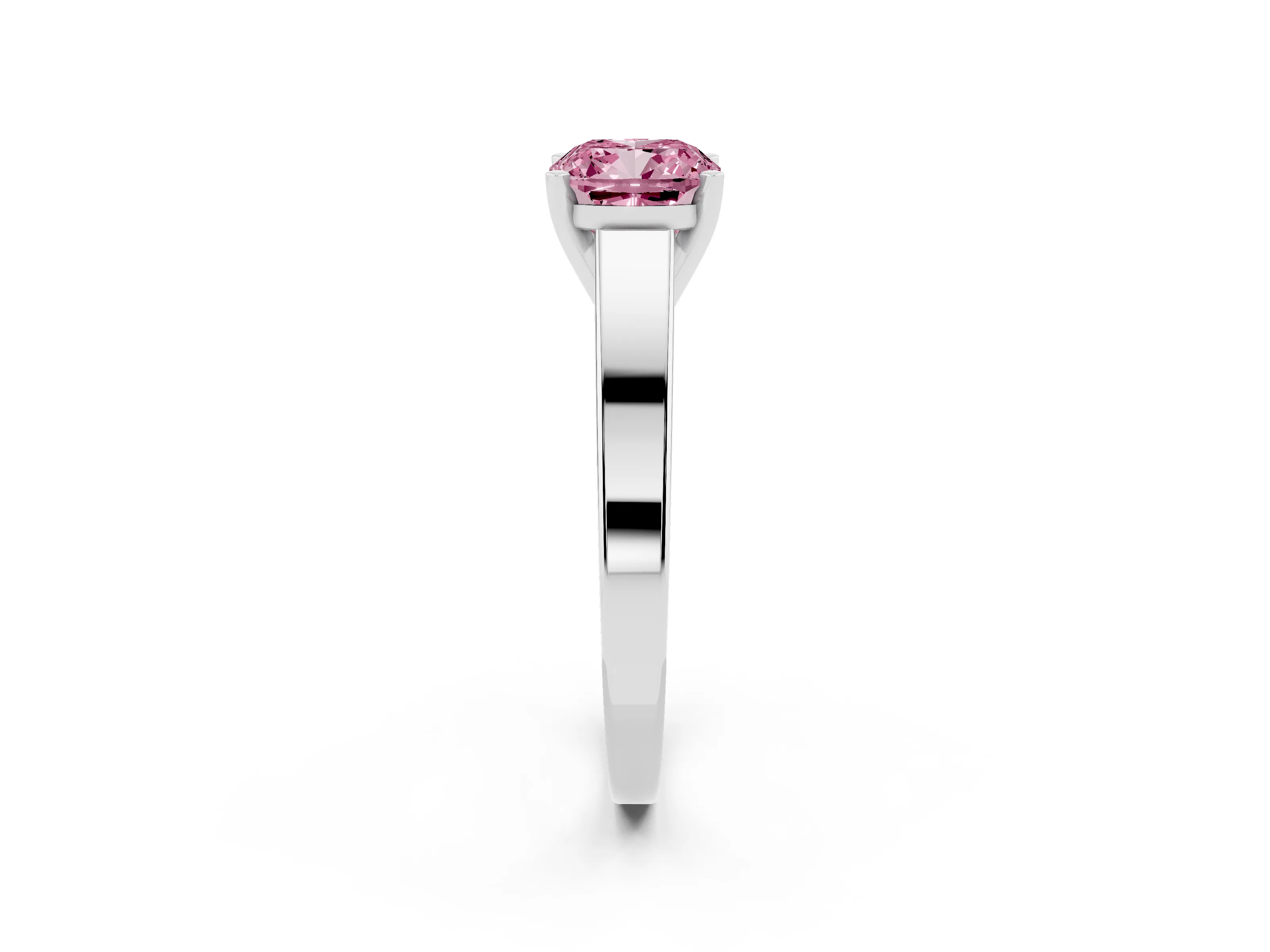 Fancy Pink Cushion Cut Diamond Solitaire Engagement Ring Set in White gold with Prong Setting and Tapered Band