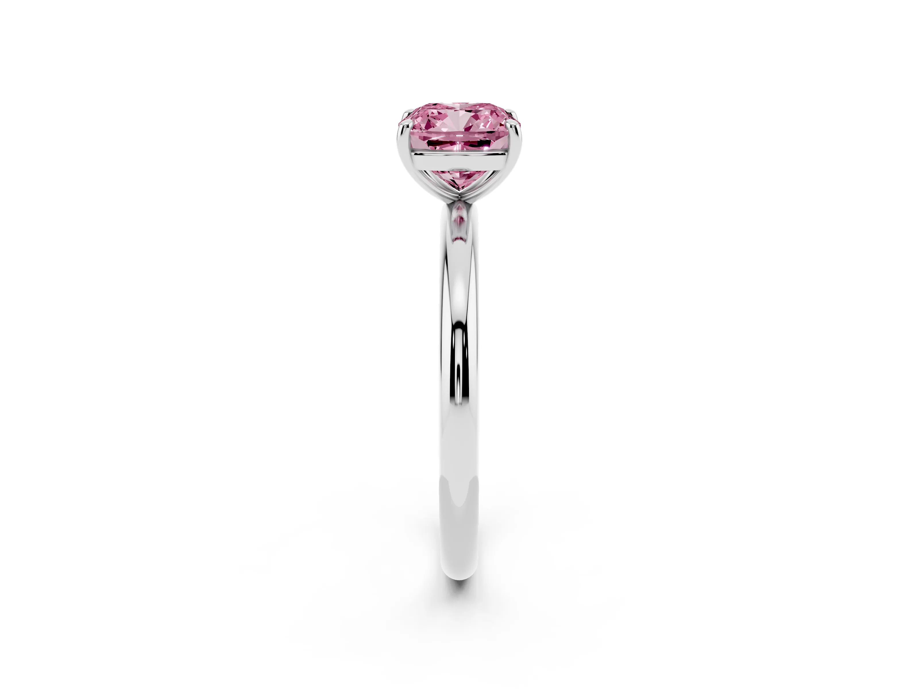 Fancy Pink Cushion Cut Diamond Solitaire Ring Set in Silver with Prong Setting on a Polished Plain Band