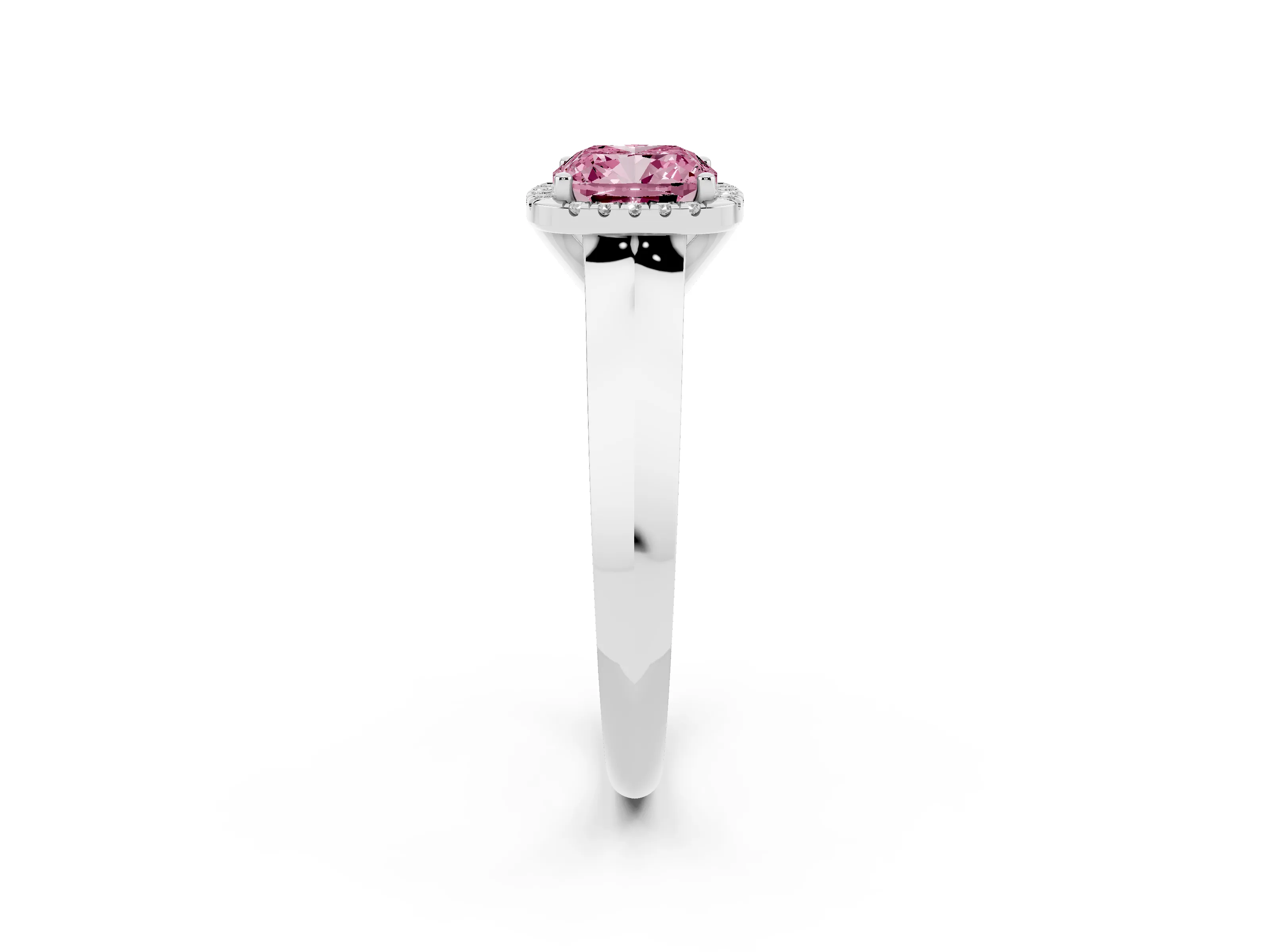 Fancy Pink Cushion Cut Diamond Halo Ring Set in Platinum with Cathedral Band and Prong Setting