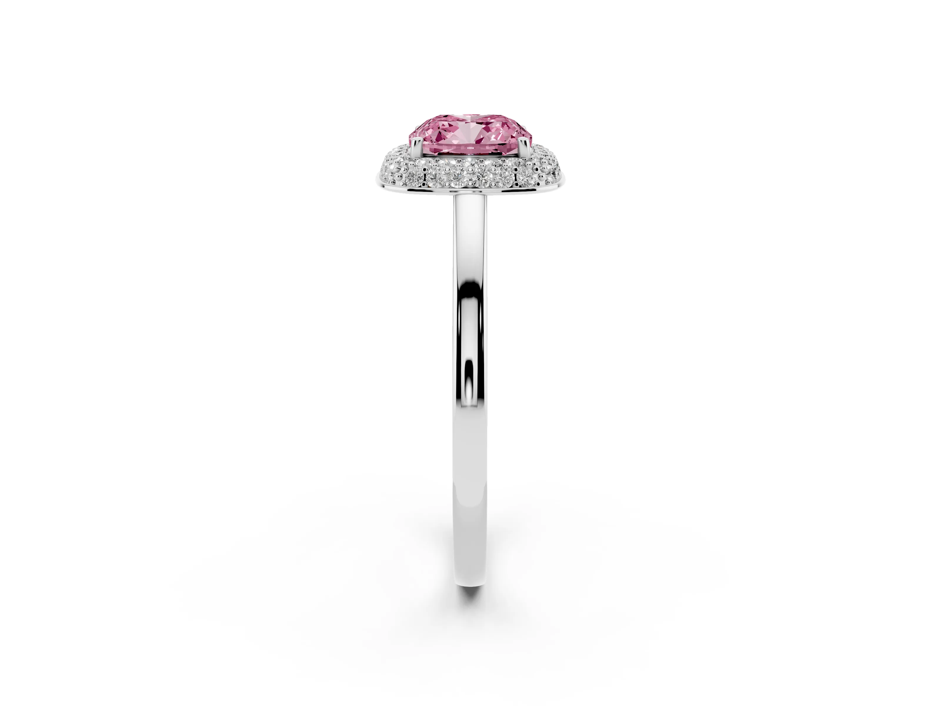 Fancy Pink Cushion Cut Diamond Halo Engagement Ring Set in Platinum with Solitaire Band and Prong Setting