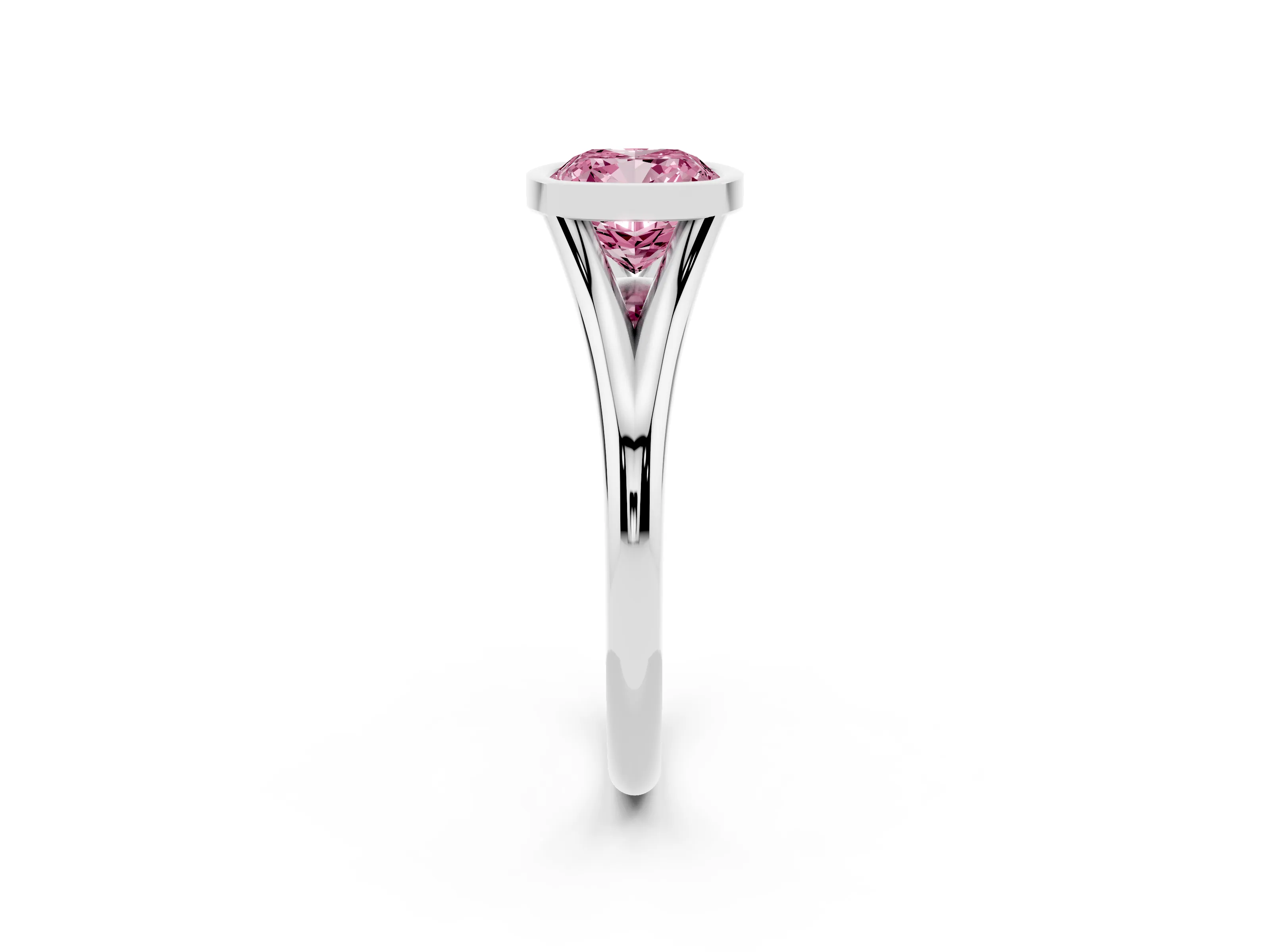 Fancy Pink Bezel Set Cushion Cut Diamond Solitaire Ring Set in Silver with Tapered Band