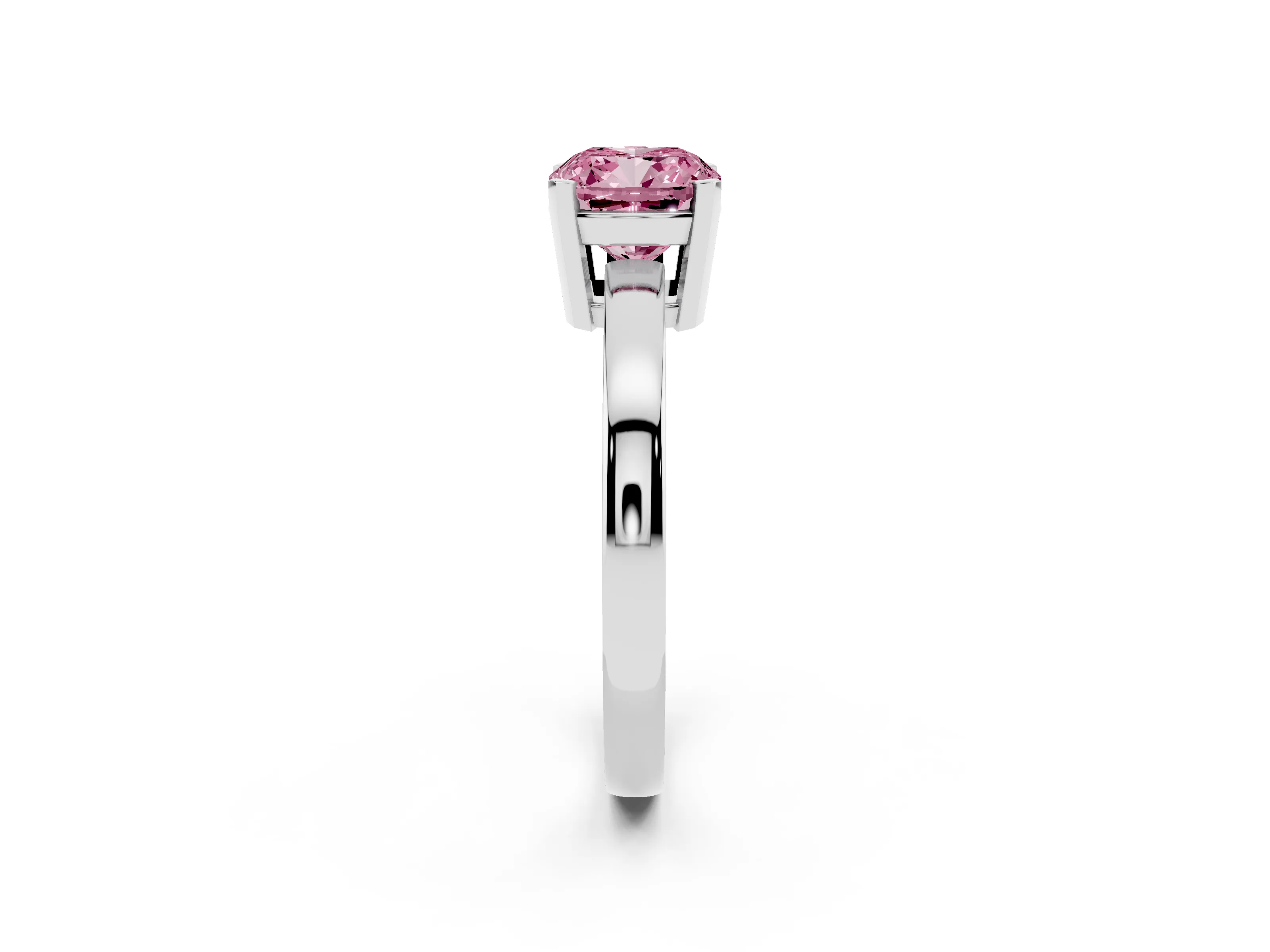 Fancy Pink Cushion Cut Diamond Solitaire Ring Set in Platinum with Prong Head and Smooth Polished Band