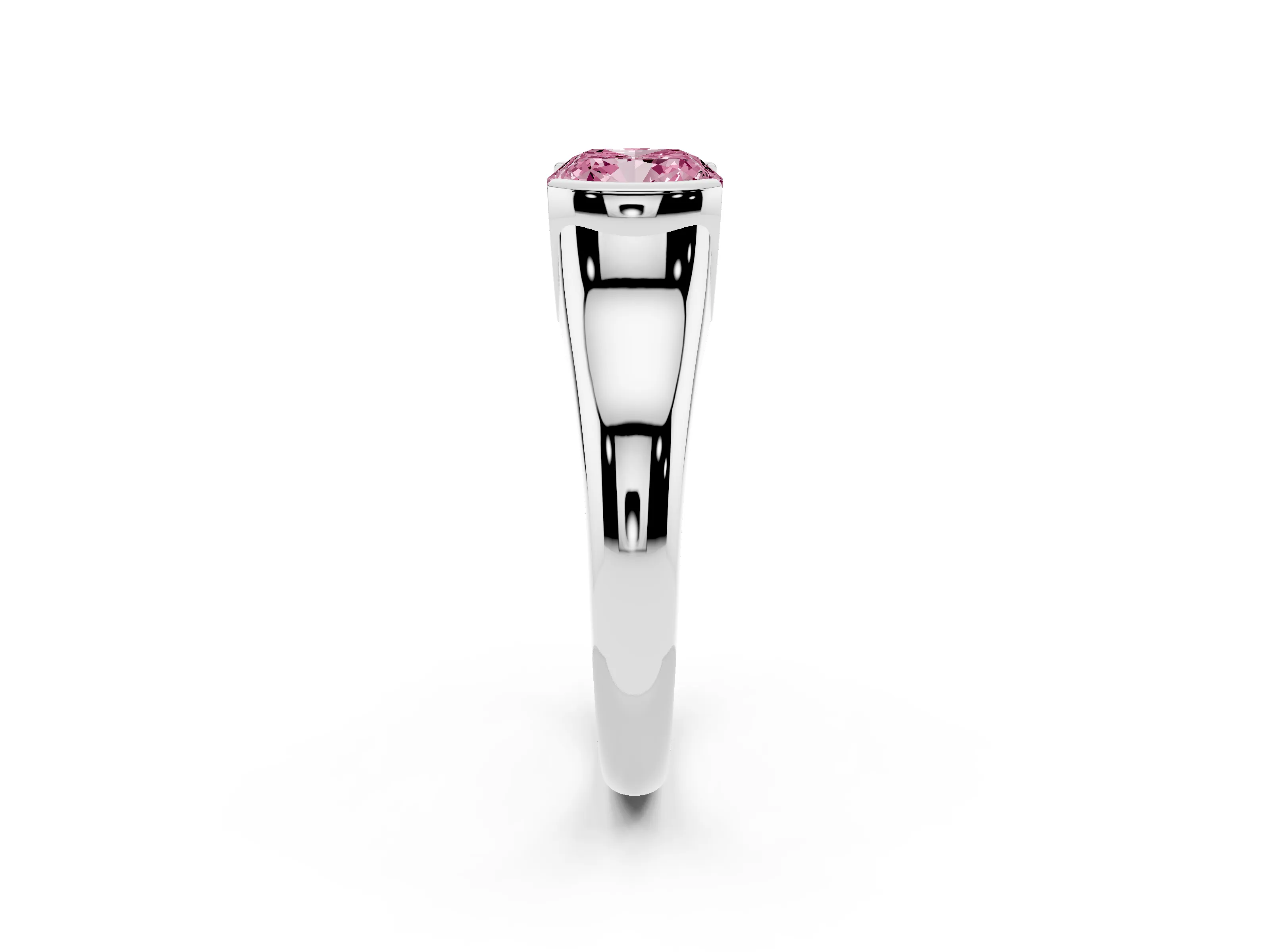 Fancy Pink Cushion Cut Diamond Solitaire Tension Set Ring Set in Silver with Split Shank Band