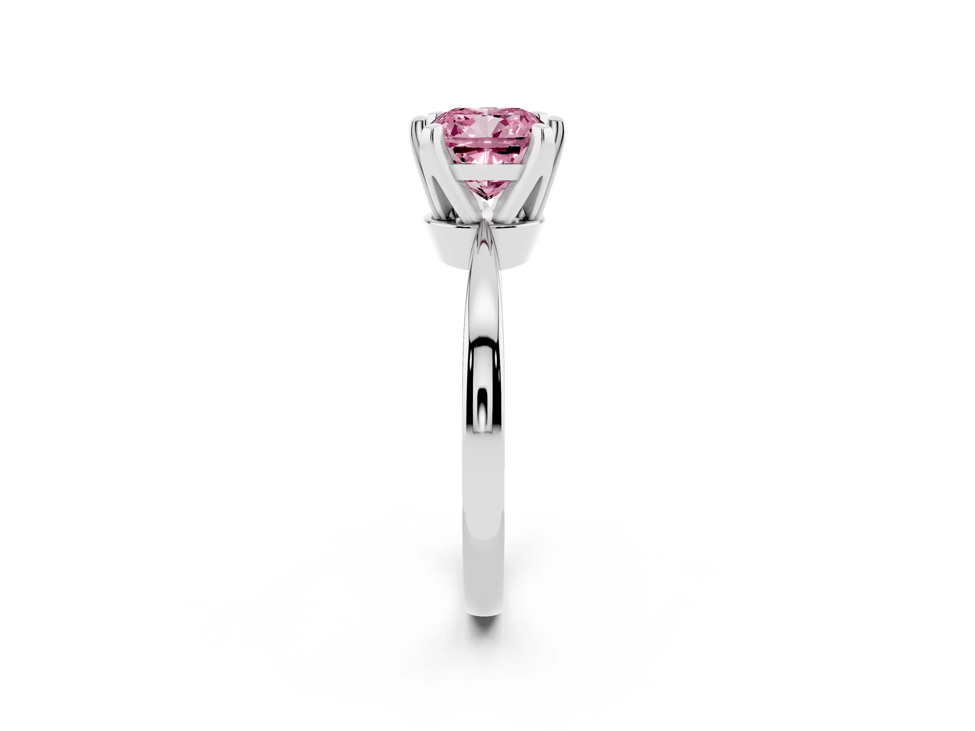 Fancy Pink Cushion Cut Diamond Solitaire Engagement Ring Set in White gold with Slim Tapered Solitaire Band