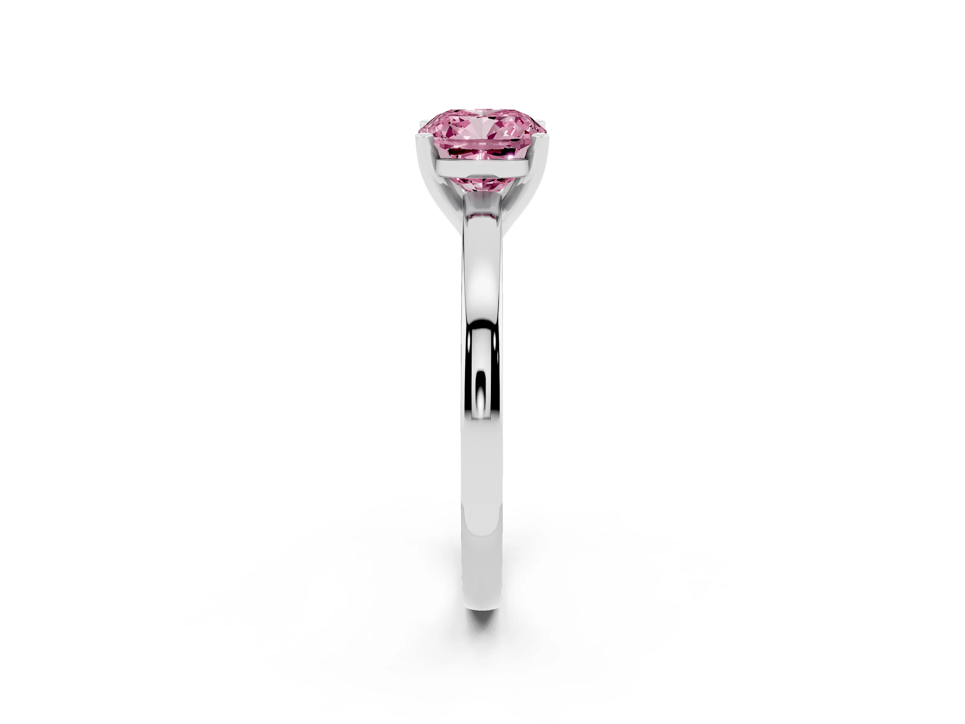 Fancy Pink Cushion Cut Diamond Solitaire Engagement Ring Set in Platinum with Prong Setting on a Classic Band