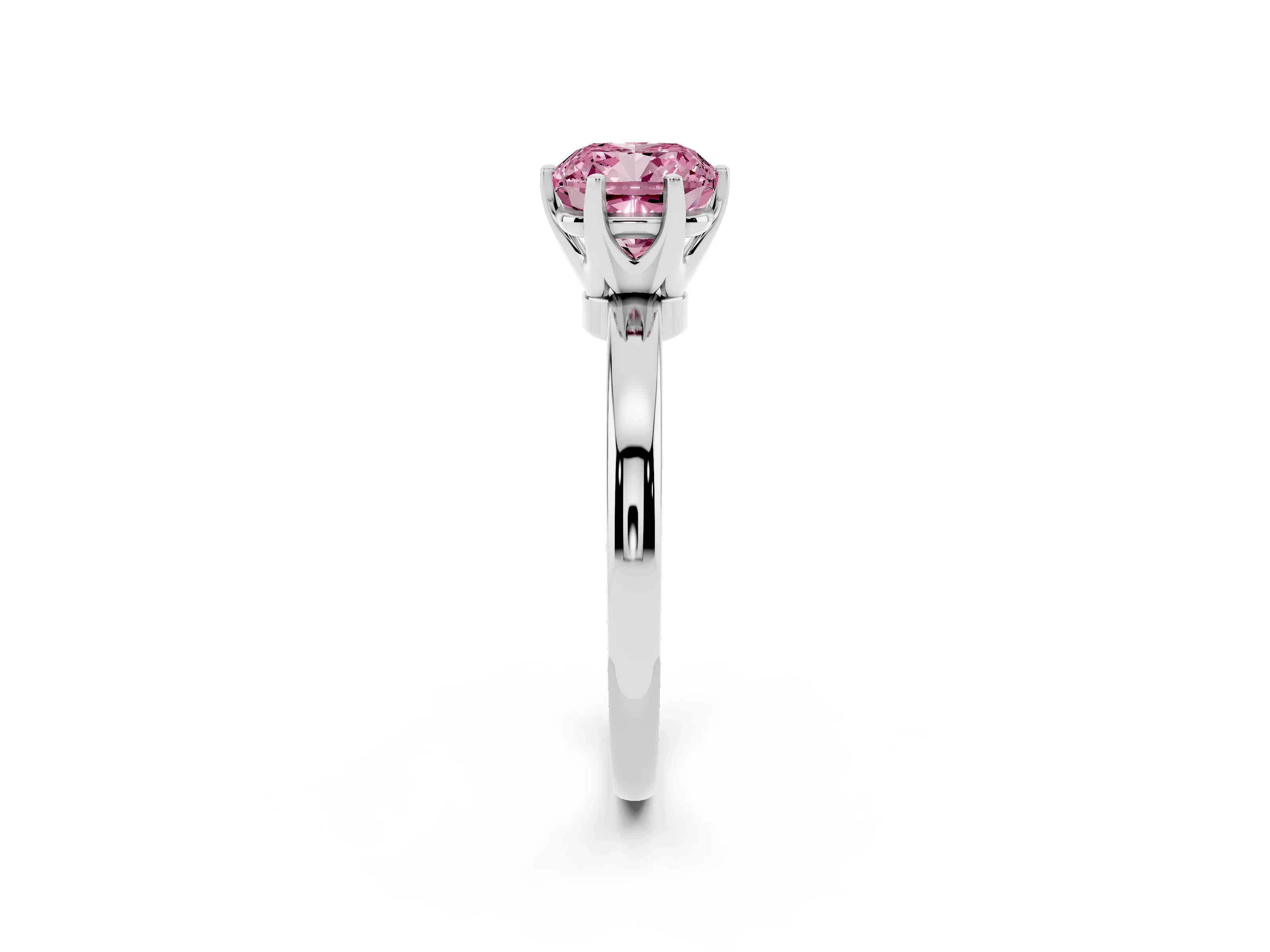 Fancy Pink Cushion Cut Diamond Solitaire Ring Set in Silver with Raised Prong Setting on a Classic Band