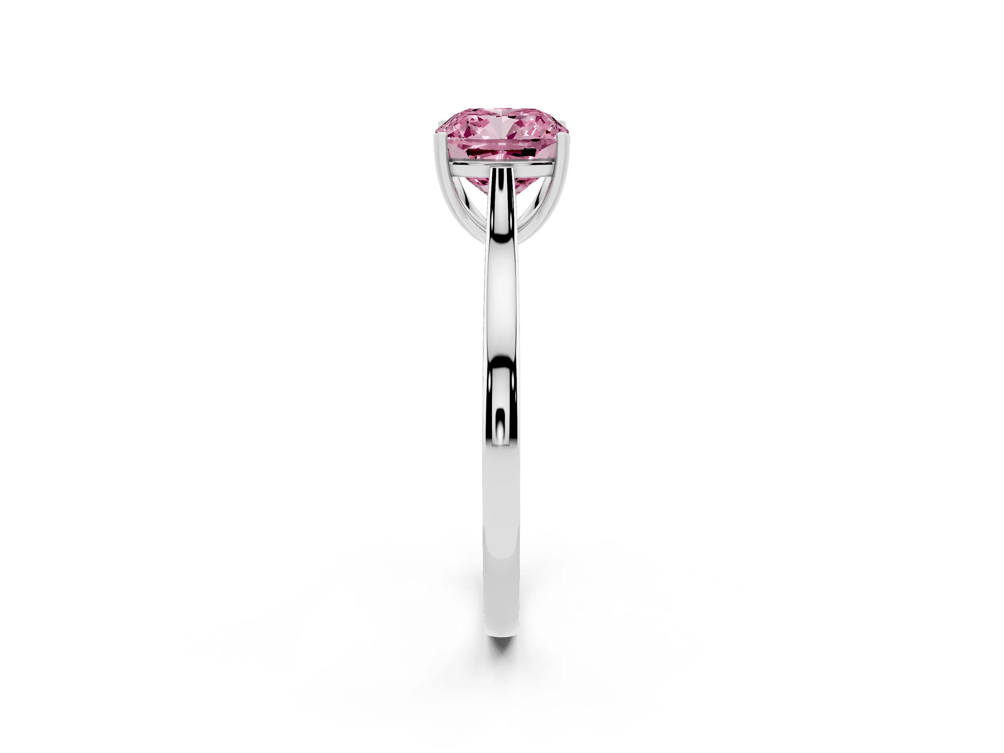 Fancy Pink Cushion Cut Diamond Solitaire Heart Prong Engagement Ring Set in Silver with Tapered Band