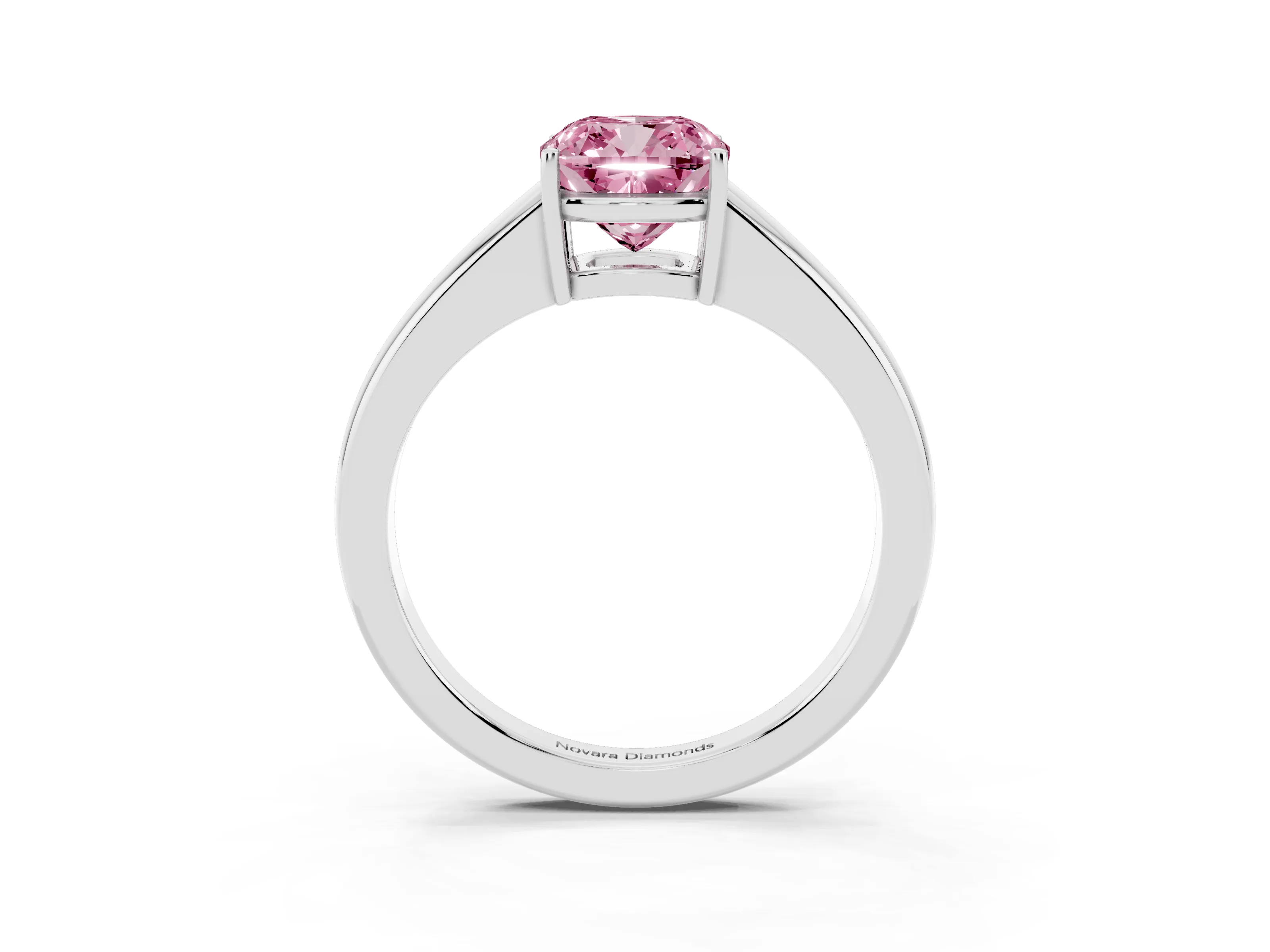 Fancy Pink Cushion Cut Diamond Solitaire Ring Set in White gold with Tapered Band and Prong Setting