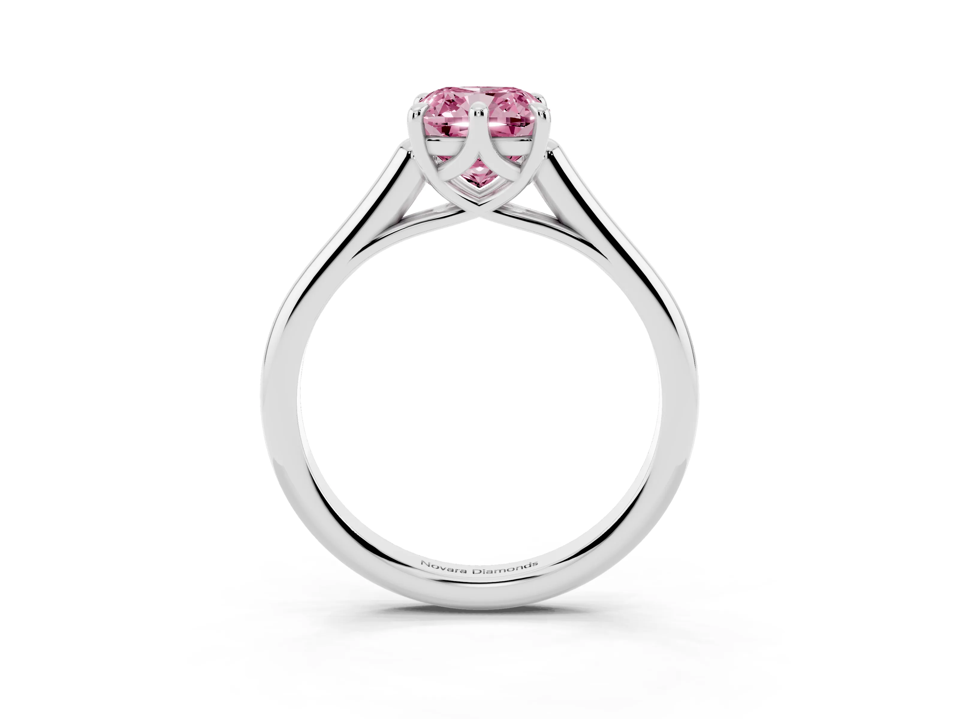 Fancy Pink Cushion Cut Diamond Solitaire Engagement Ring Set in White gold with Prong Setting and Plain Classic Band