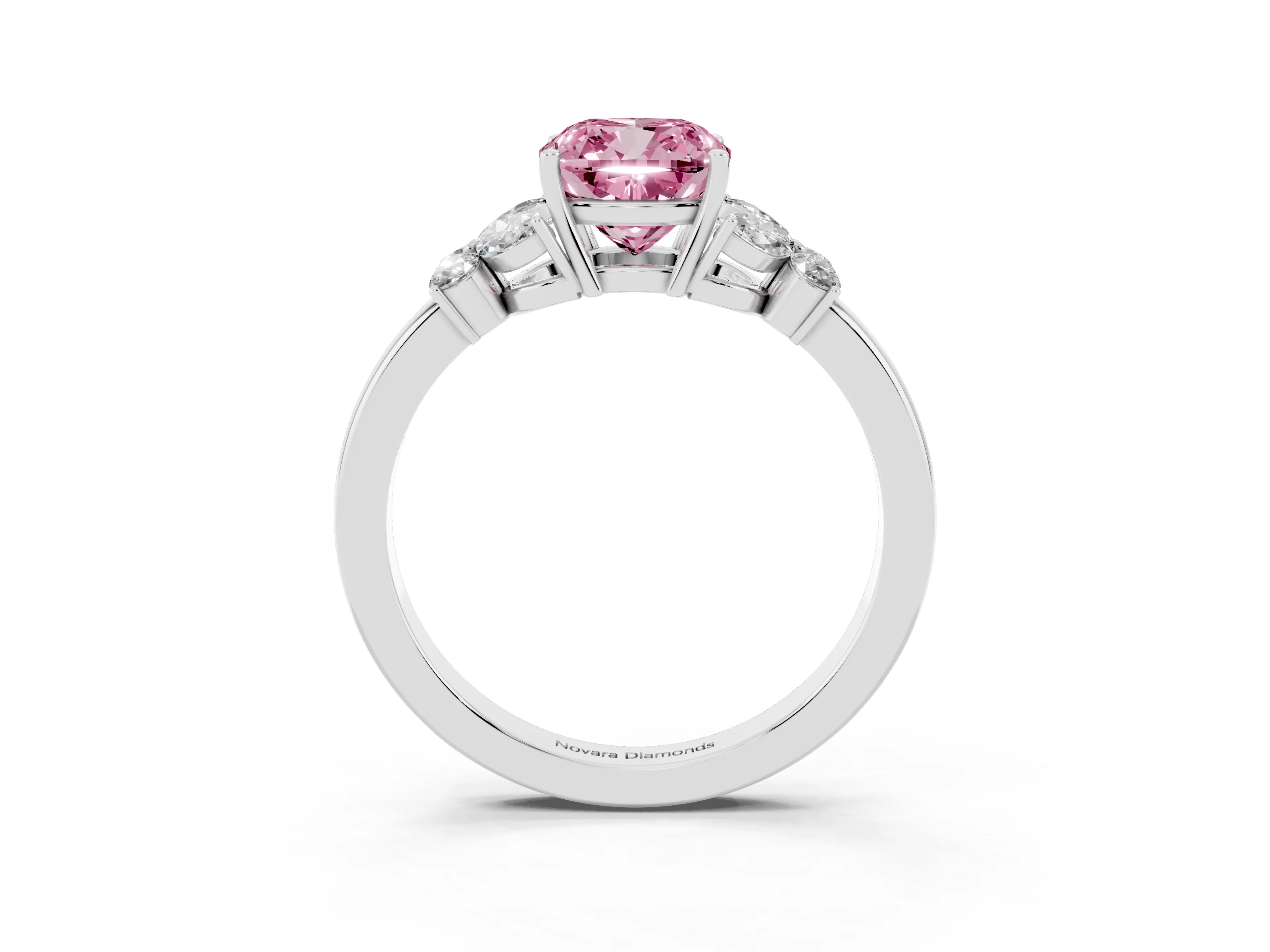 Fancy Pink Cushion Cut Diamond Solitaire Floral Ring Set in White gold with Marquise Petals and Prong Setting