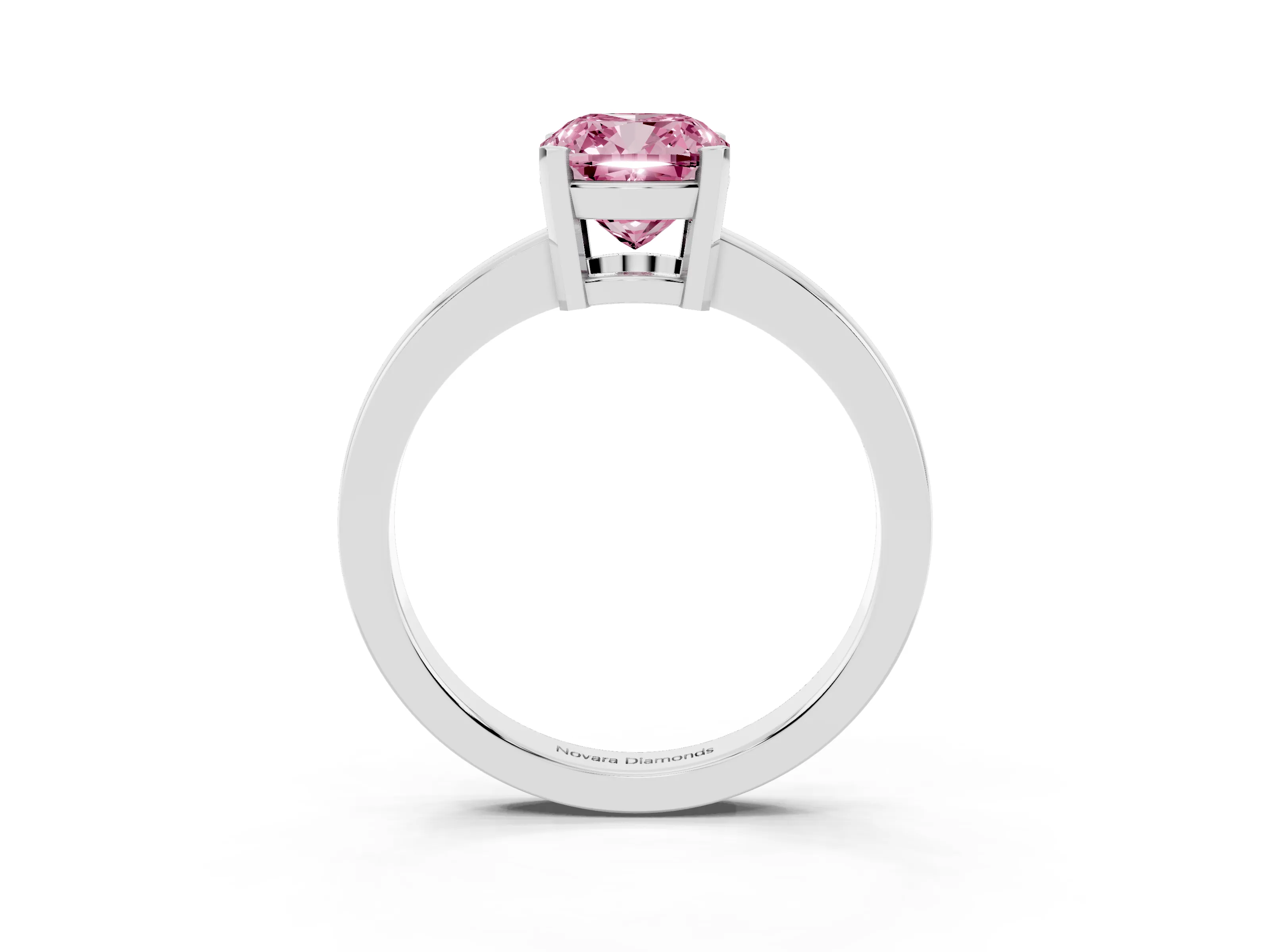 Fancy Pink Cushion Cut Diamond Solitaire Ring Set in Platinum with Prong Head and Smooth Polished Band