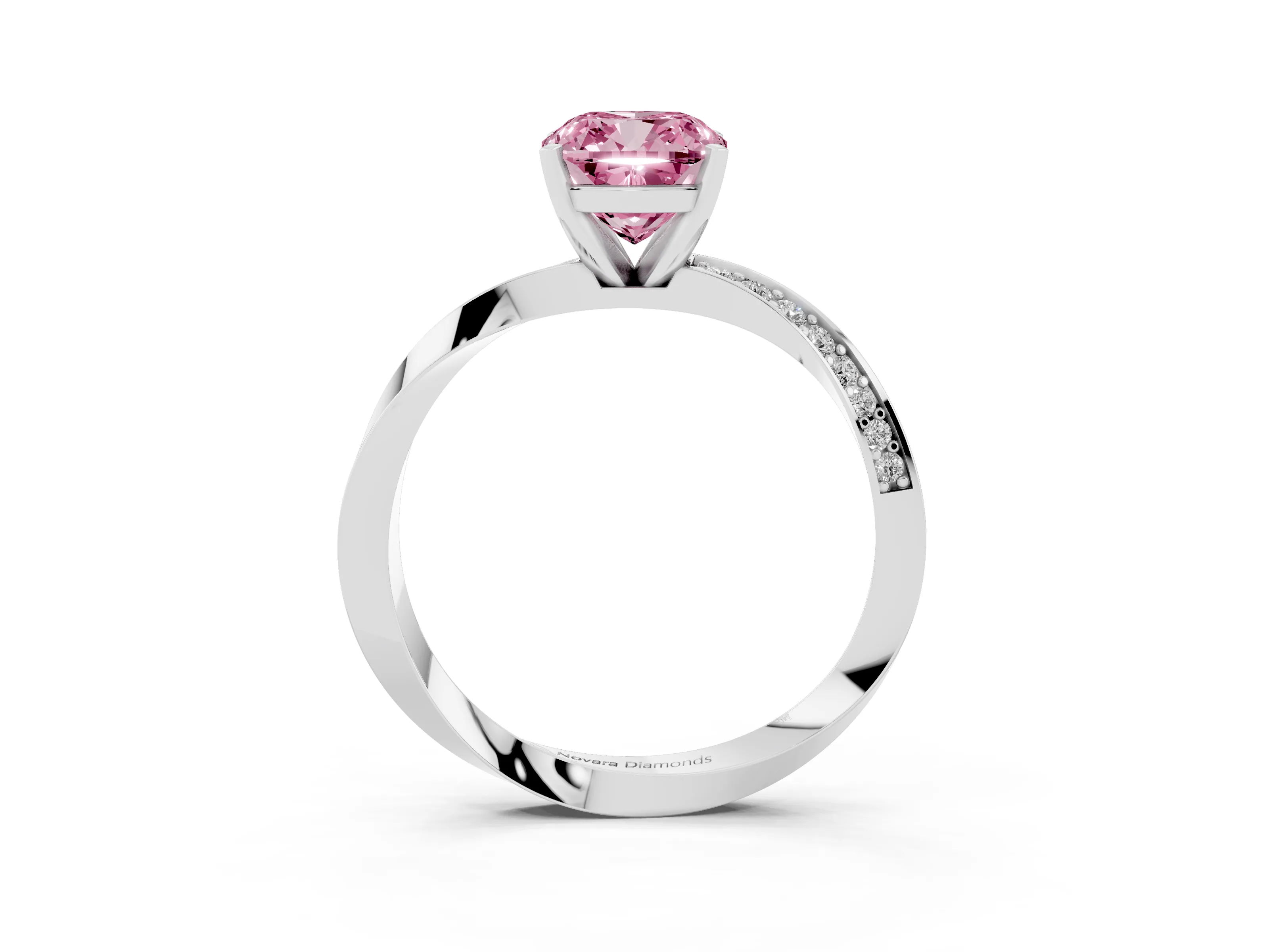Fancy Pink Cushion Cut Diamond Engagement Ring Set in Platinum with Side Stone Accents and Prong Setting