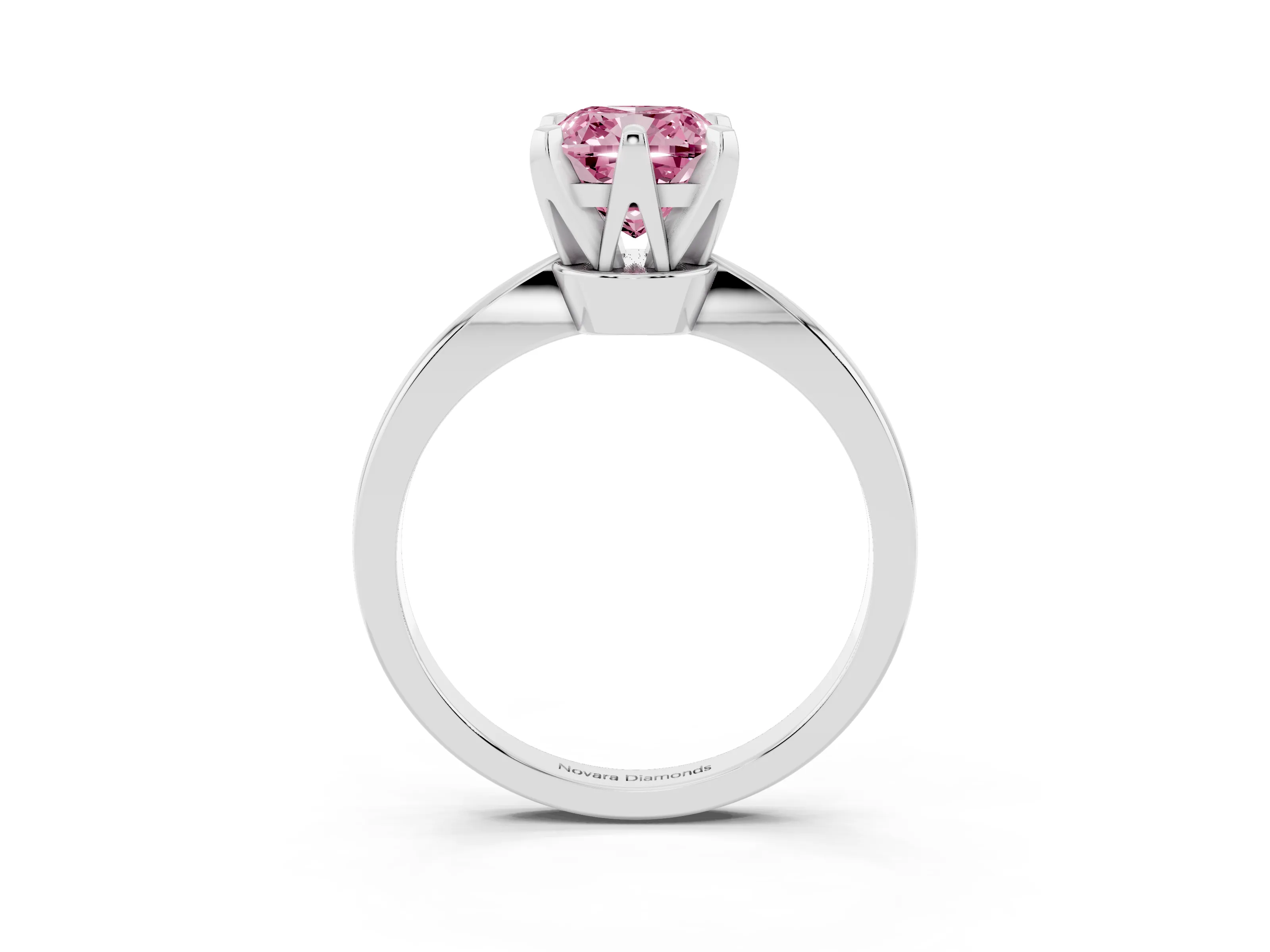 Fancy Pink Cushion Cut Diamond Solitaire Engagement Ring Set in White gold with Slim Tapered Solitaire Band