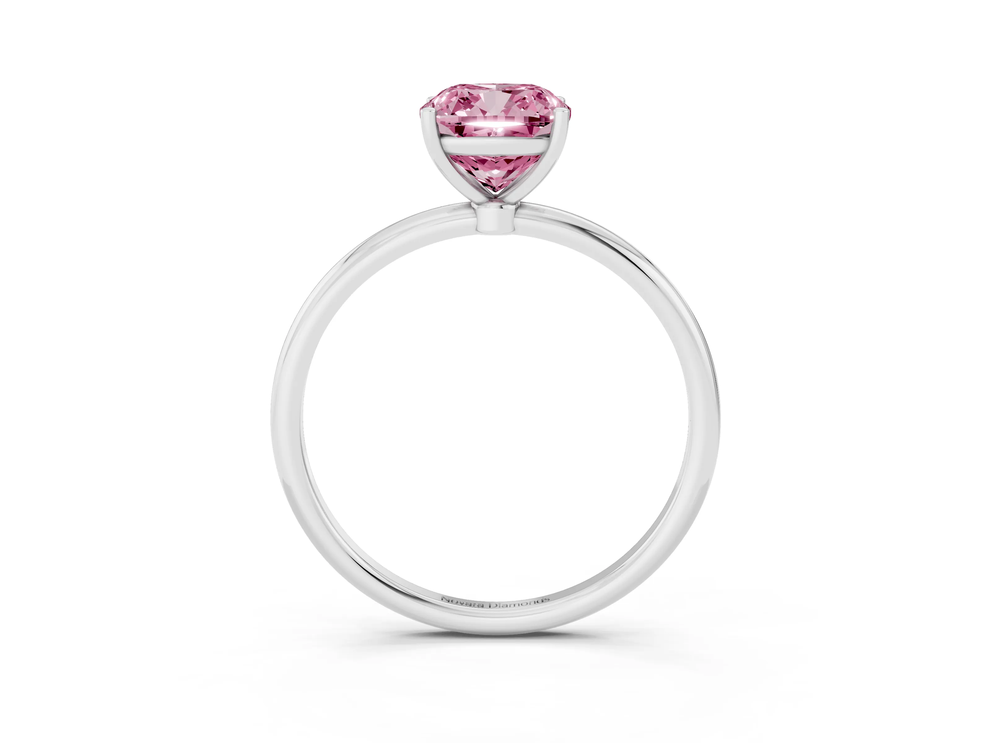 Fancy Pink Cushion Cut Diamond Solitaire Engagement Ring Set in White gold with Thin Band and Prong Setting