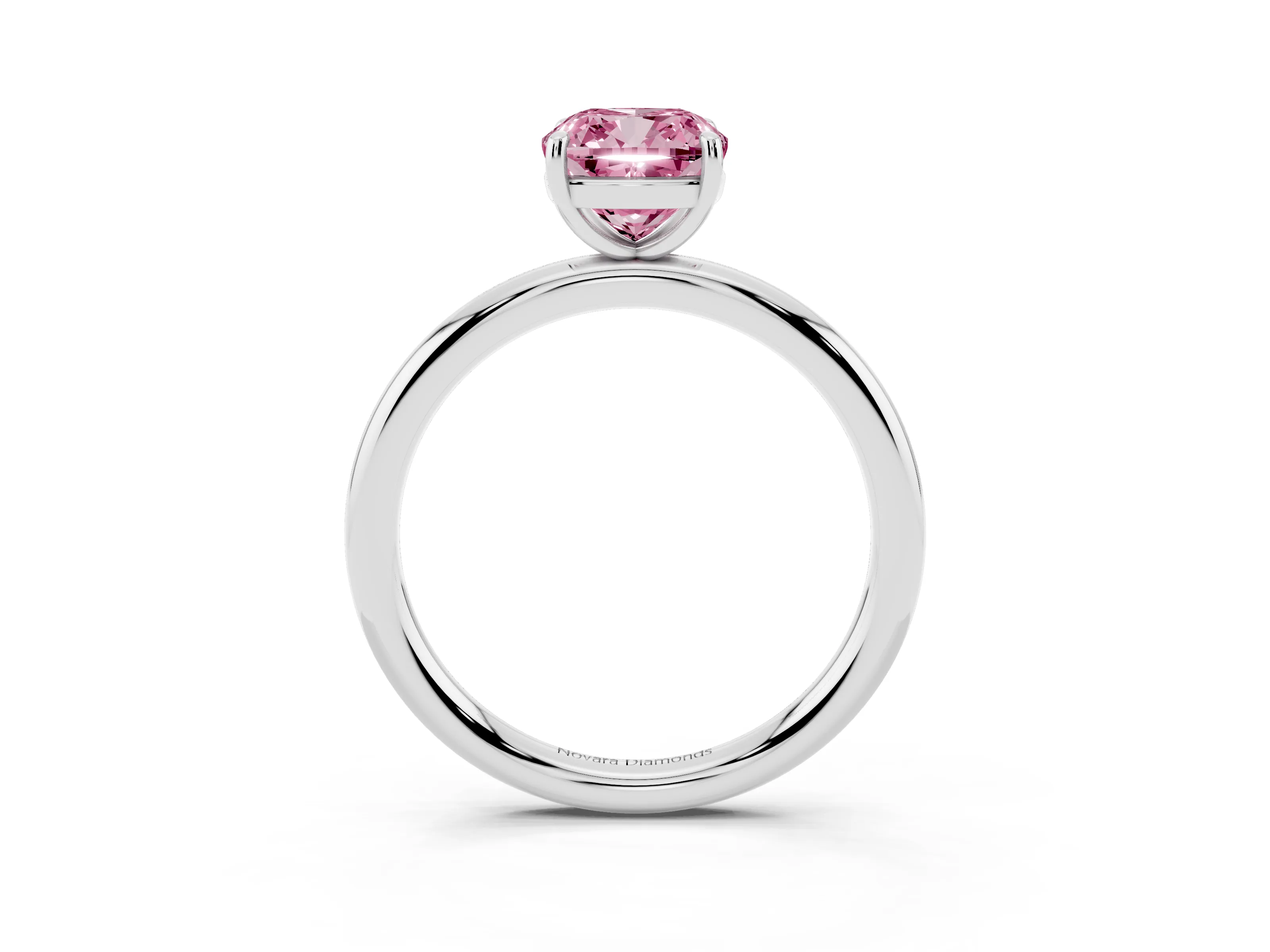 Fancy Pink Cushion Cut Diamond Solitaire Ring Set in Silver with Prong Setting on a Polished Plain Band