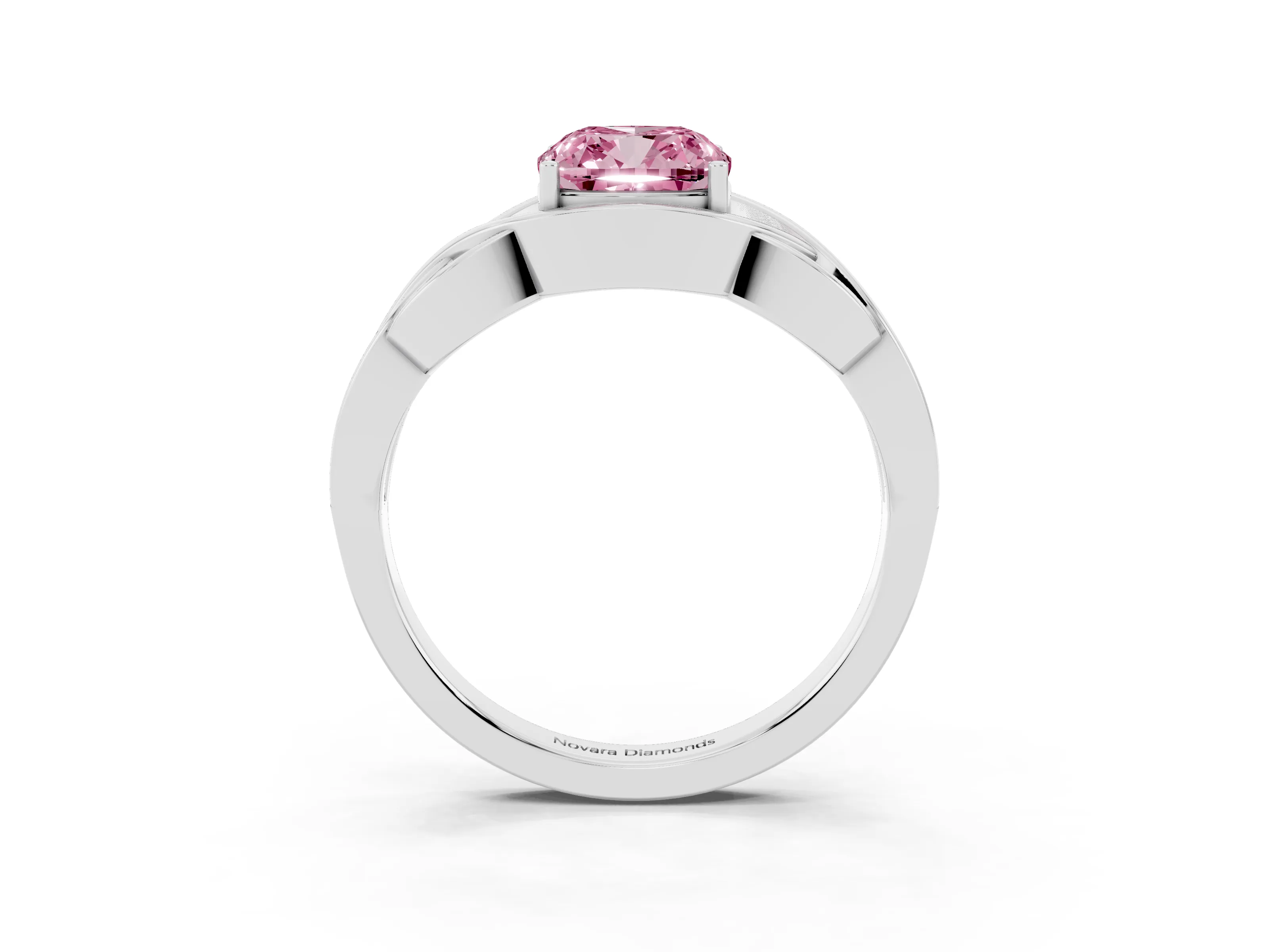 Fancy Pink Cushion Cut Diamond Solitaire Ring Set in Silver with Intertwined Band