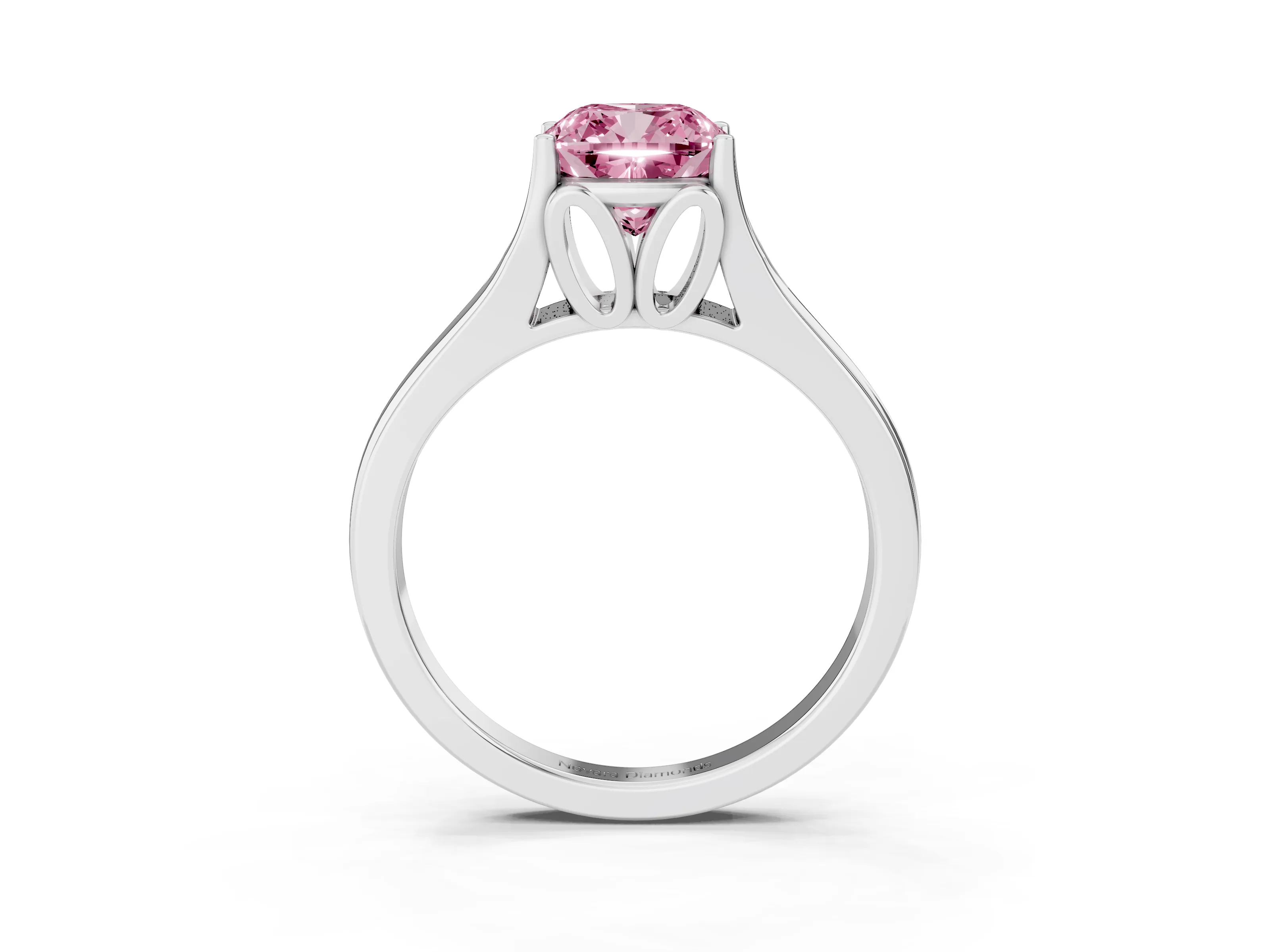 Fancy Pink Cushion Cut Diamond Solitaire Ring Set in White gold with Arched Cathedral Band and Prong Setting