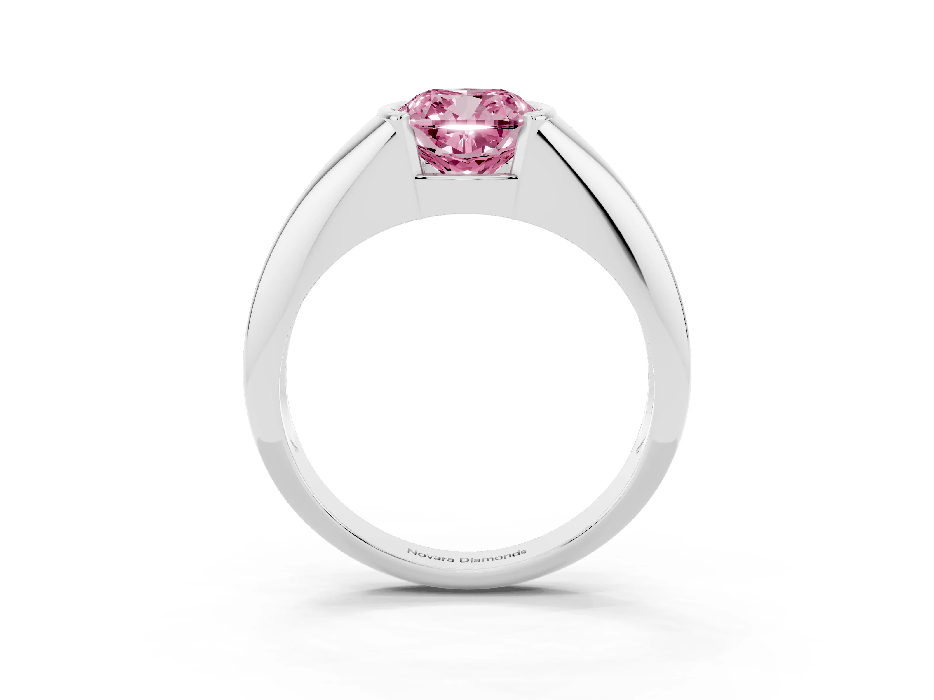 Fancy Pink Cushion Cut Diamond Solitaire Tension Set Ring Set in White gold