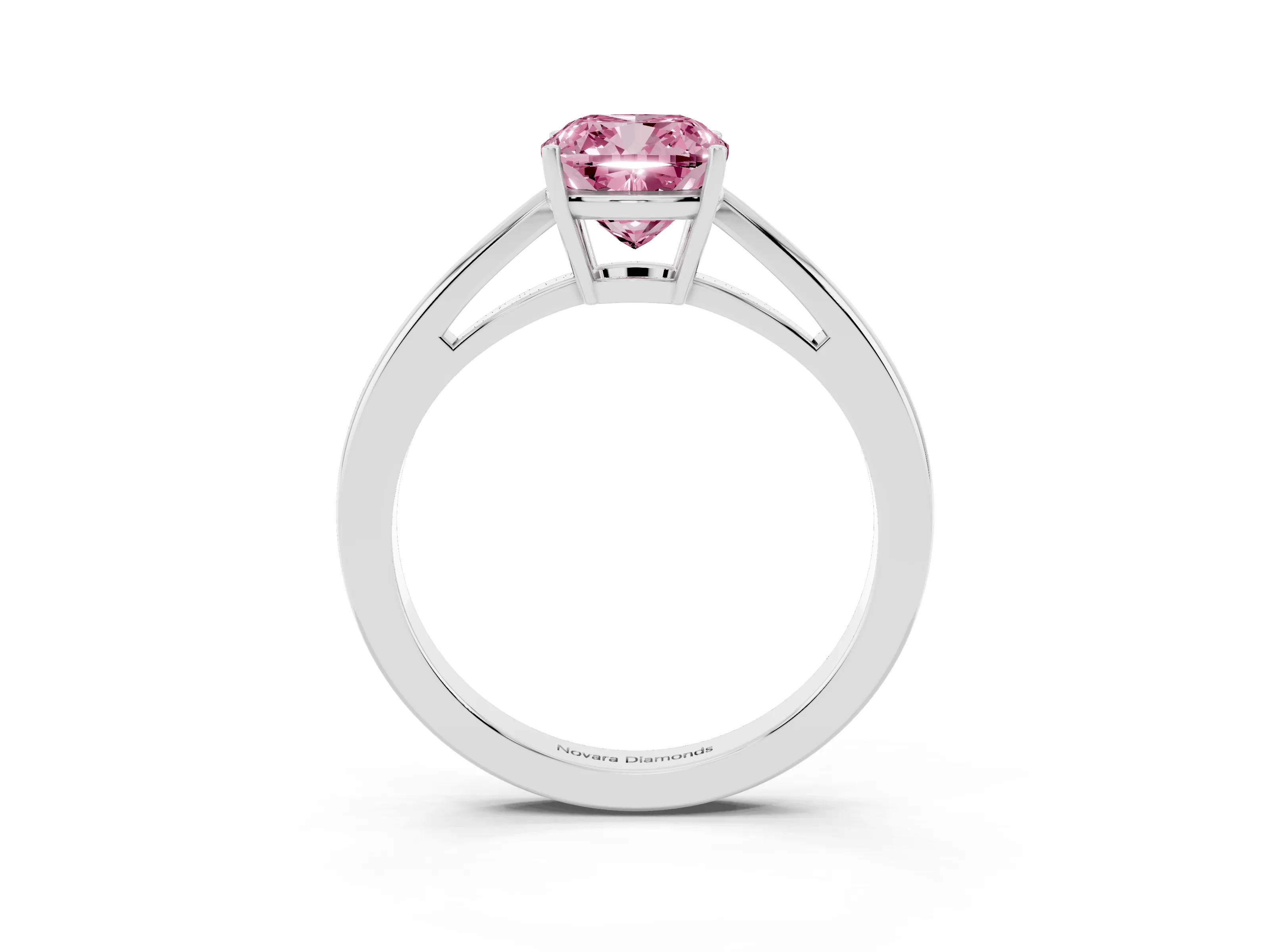Fancy Pink Cushion Cut Diamond Solitaire Ring Set in Silver with Split Shank and Prong Setting