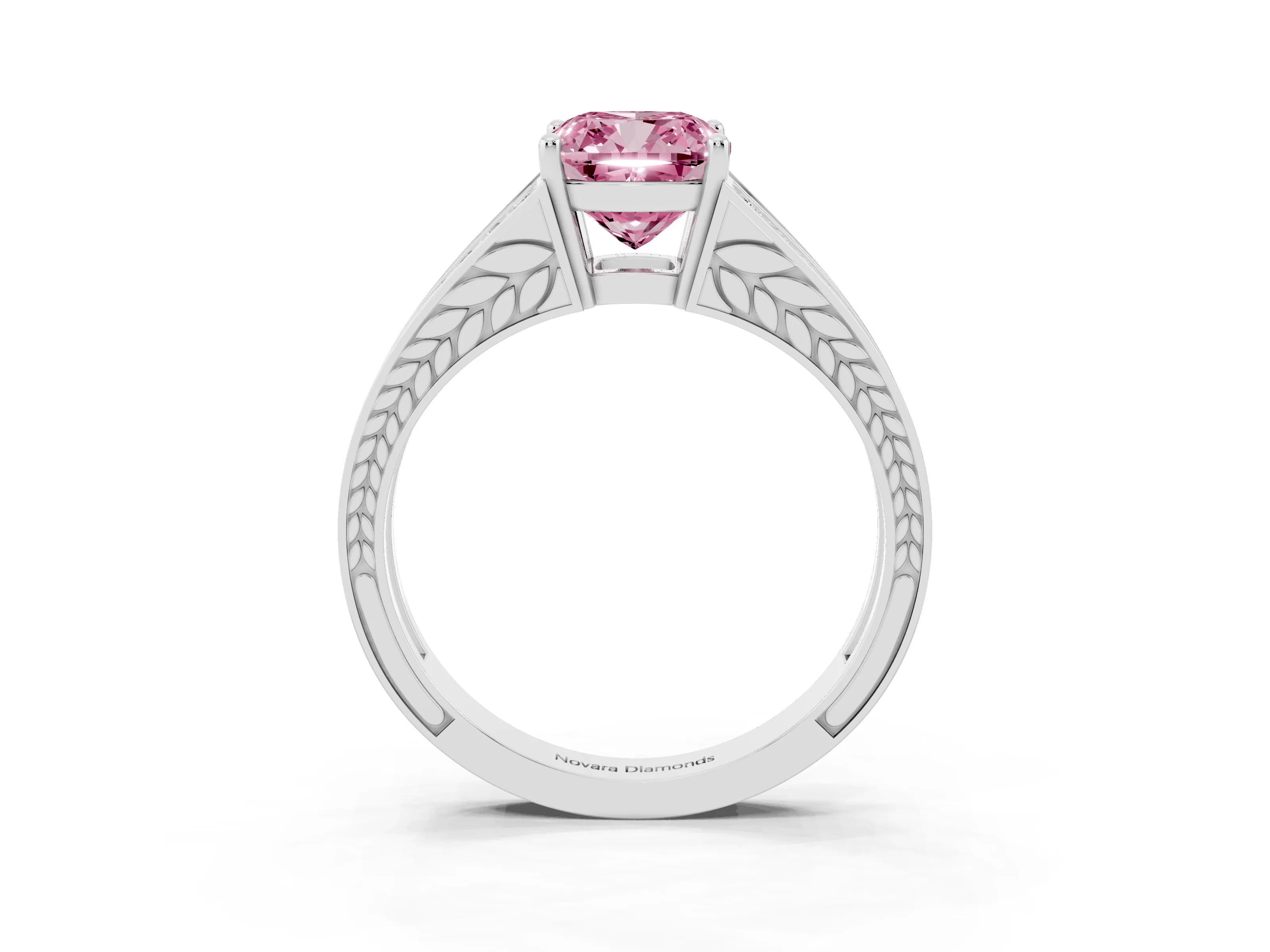Fancy Pink Cushion Cut Diamond Split Shank Ring Set in Platinum with Pavé Band and Prong Setting