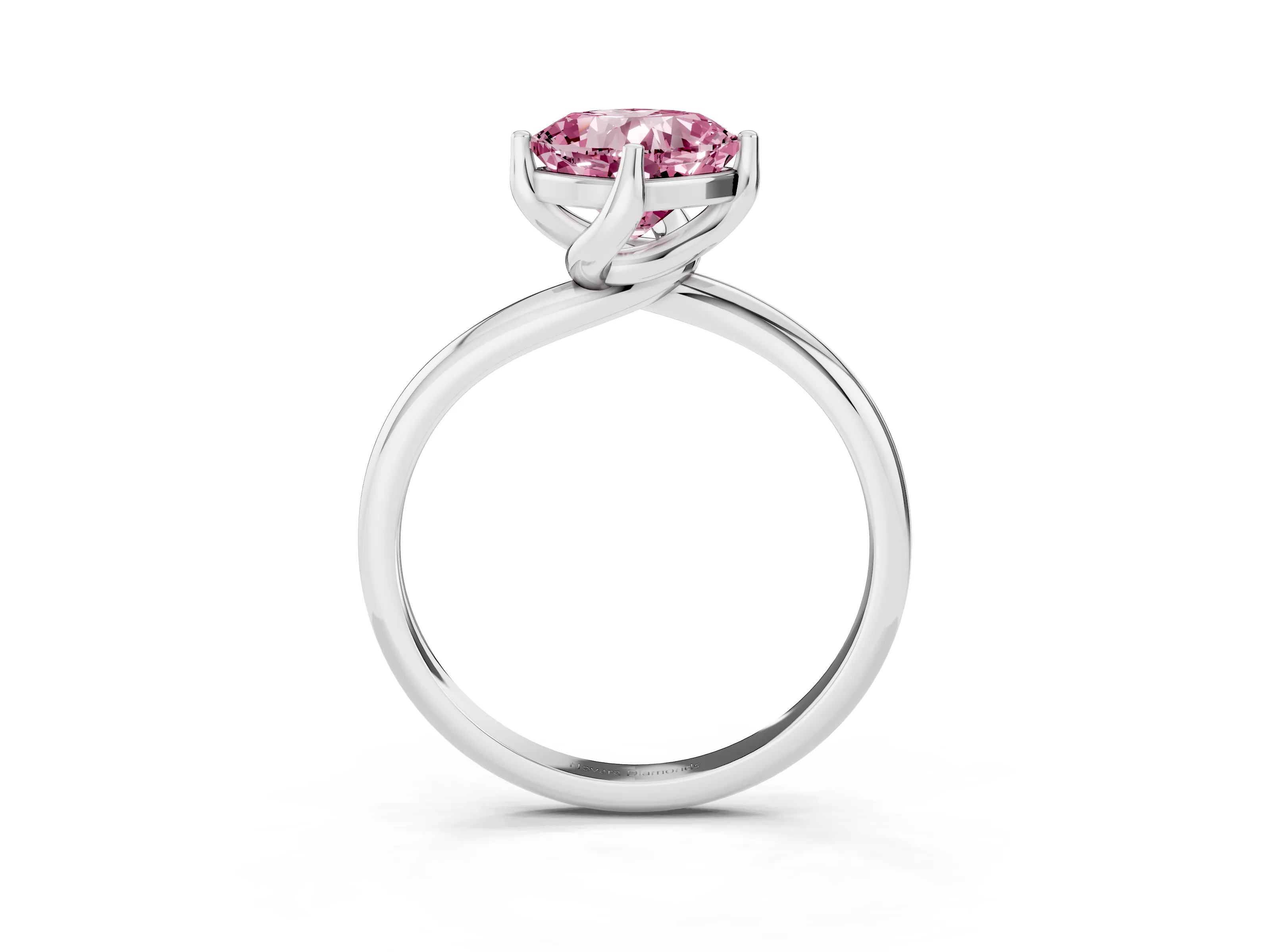 Fancy Pink Cushion Cut Diamond Solitaire Engagement Ring Set in Platinum with Classic Plain Band