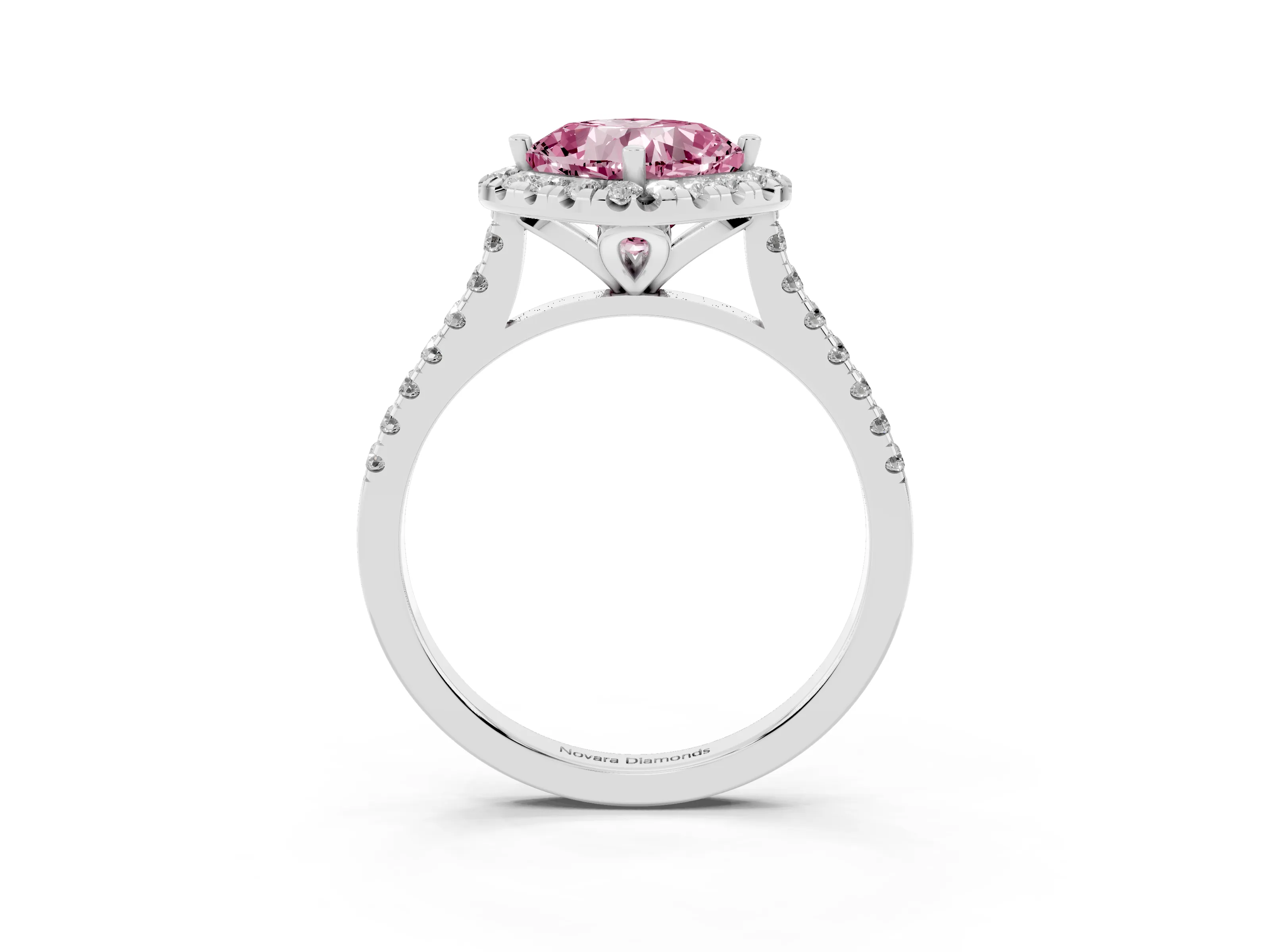 Fancy Pink Cushion Cut Diamond Cushion Halo Ring Set in Silver with Pavé Band