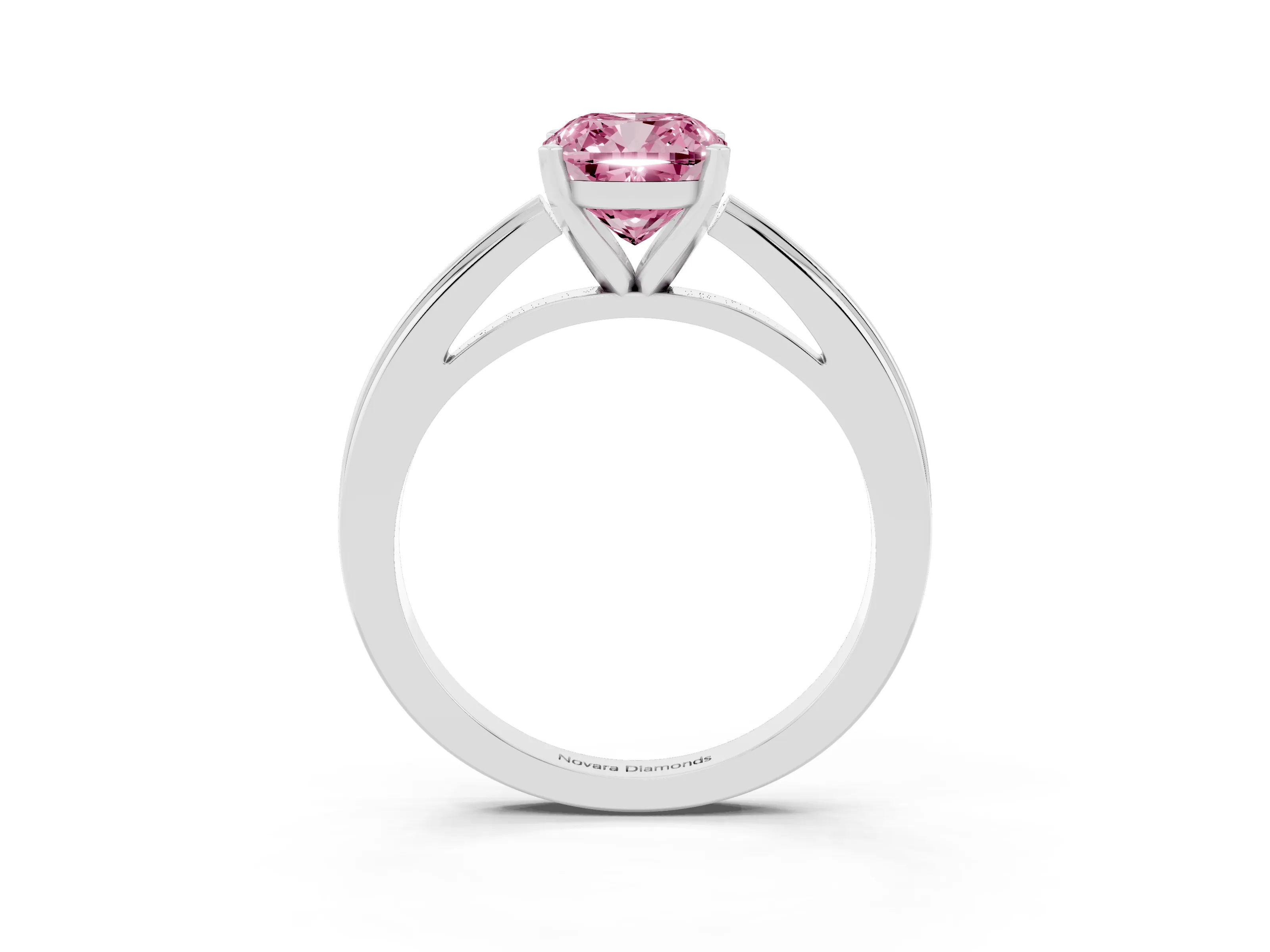 Fancy Pink Cushion Cut Diamond Solitaire Ring Set in White gold with Prong Setting and Classic Band