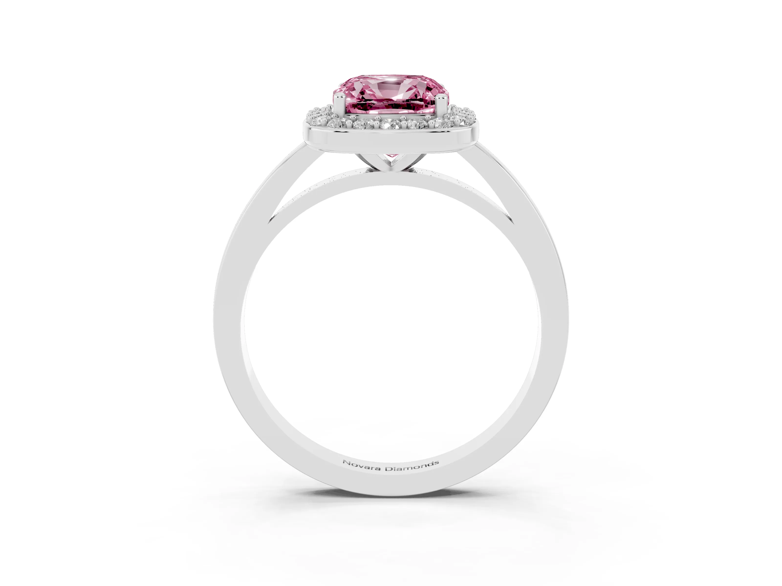 Fancy Pink Cushion Cut Diamond Halo Ring Set in Platinum with Solitaire Band and Prong Setting