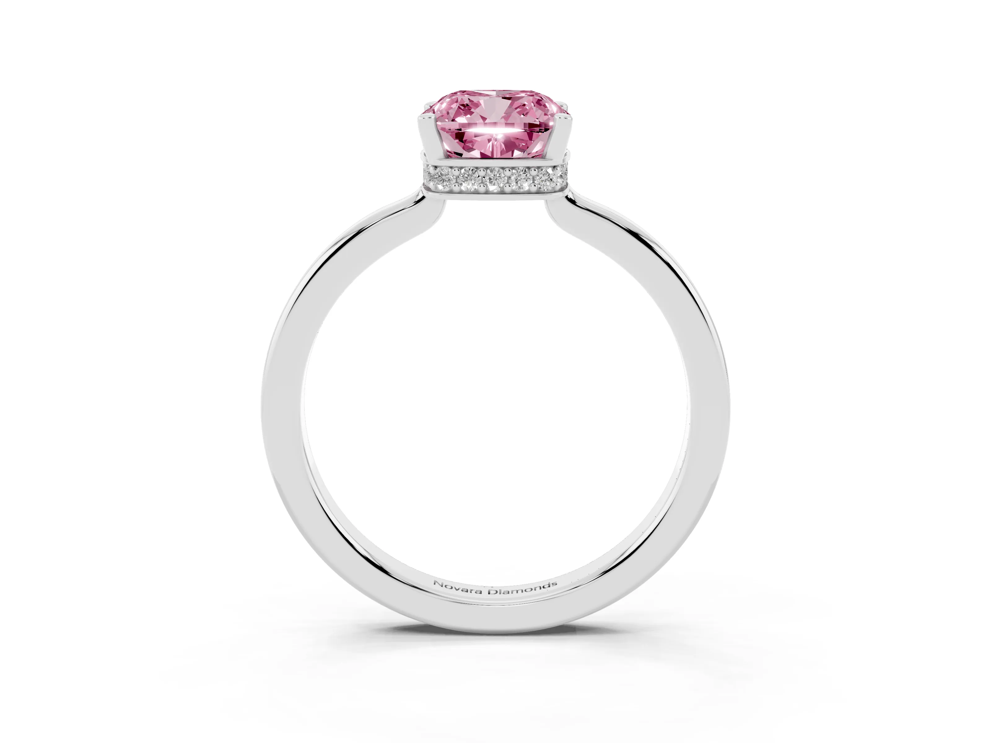 Fancy Pink Cushion Cut Diamond Solitaire Engagement Ring Set in White gold with Prong Setting on a Plain Band