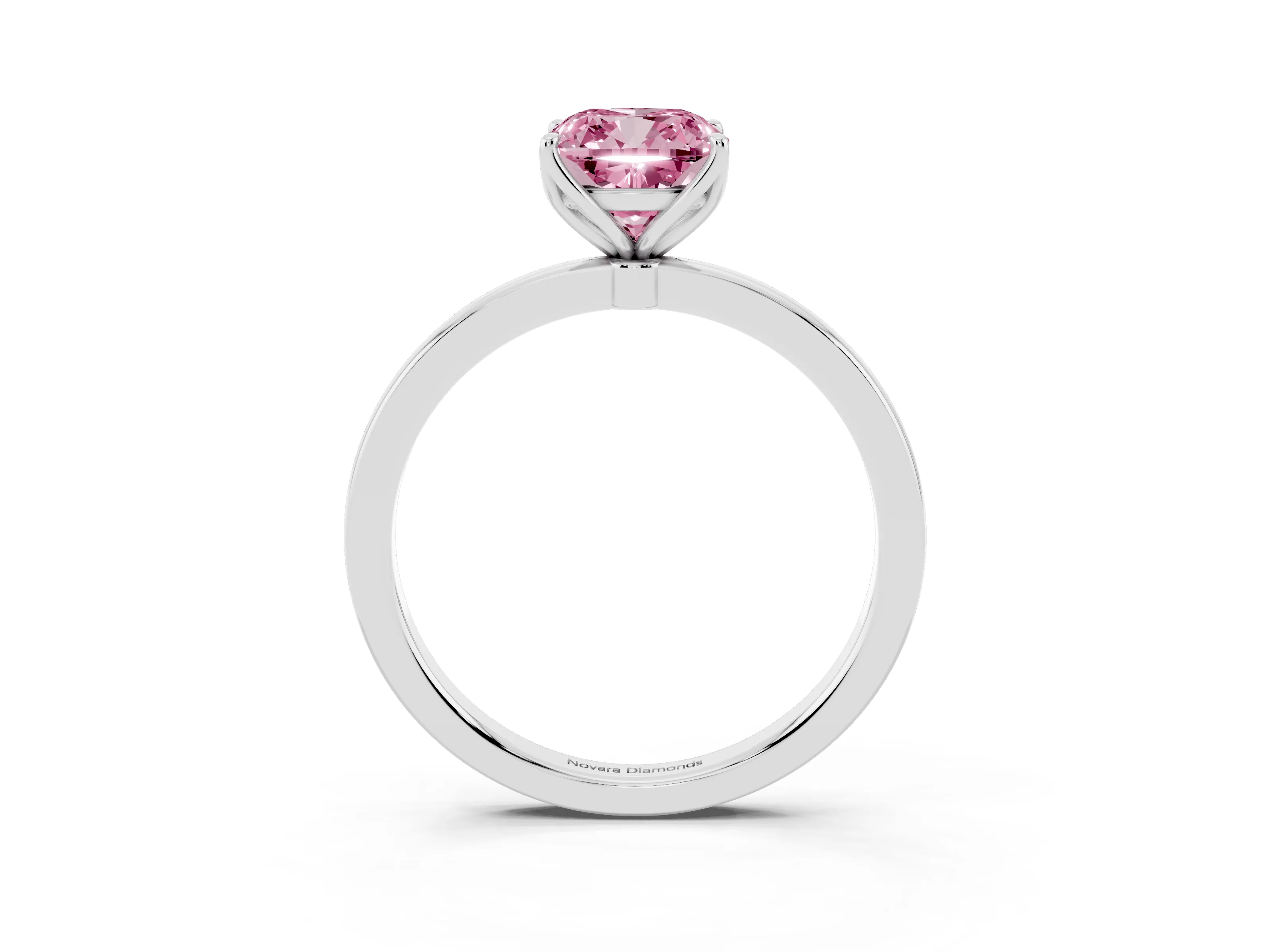 Fancy Pink Cushion Cut Diamond Solitaire Ring Set in White gold with Prong Setting and Thin Polished Band