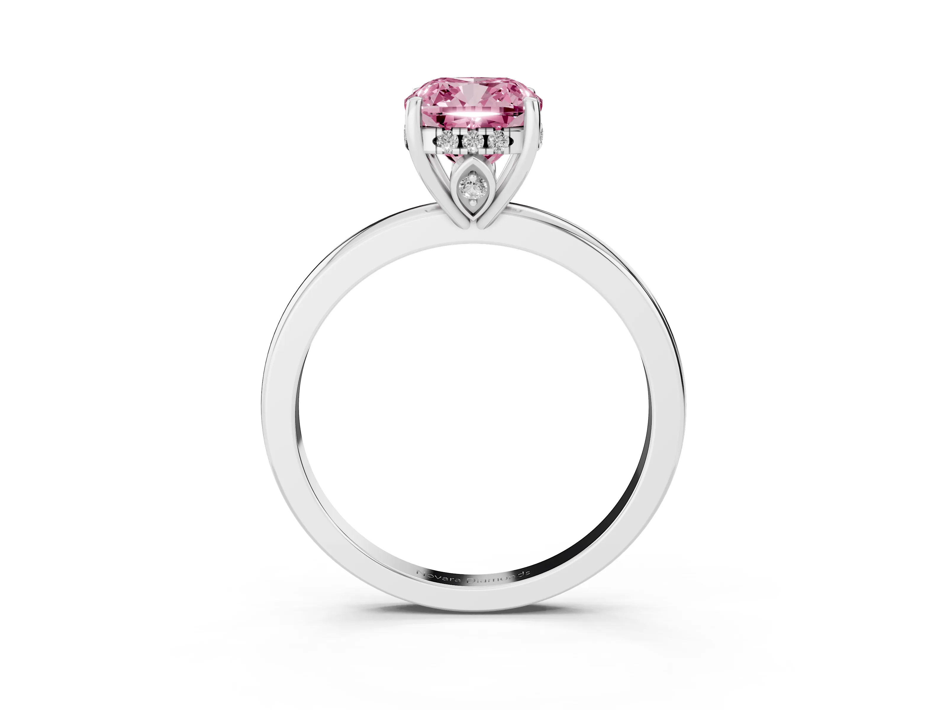 Fancy Pink Cushion Cut Diamond Solitaire Ring Set in Silver with Plain Band and Prong Setting