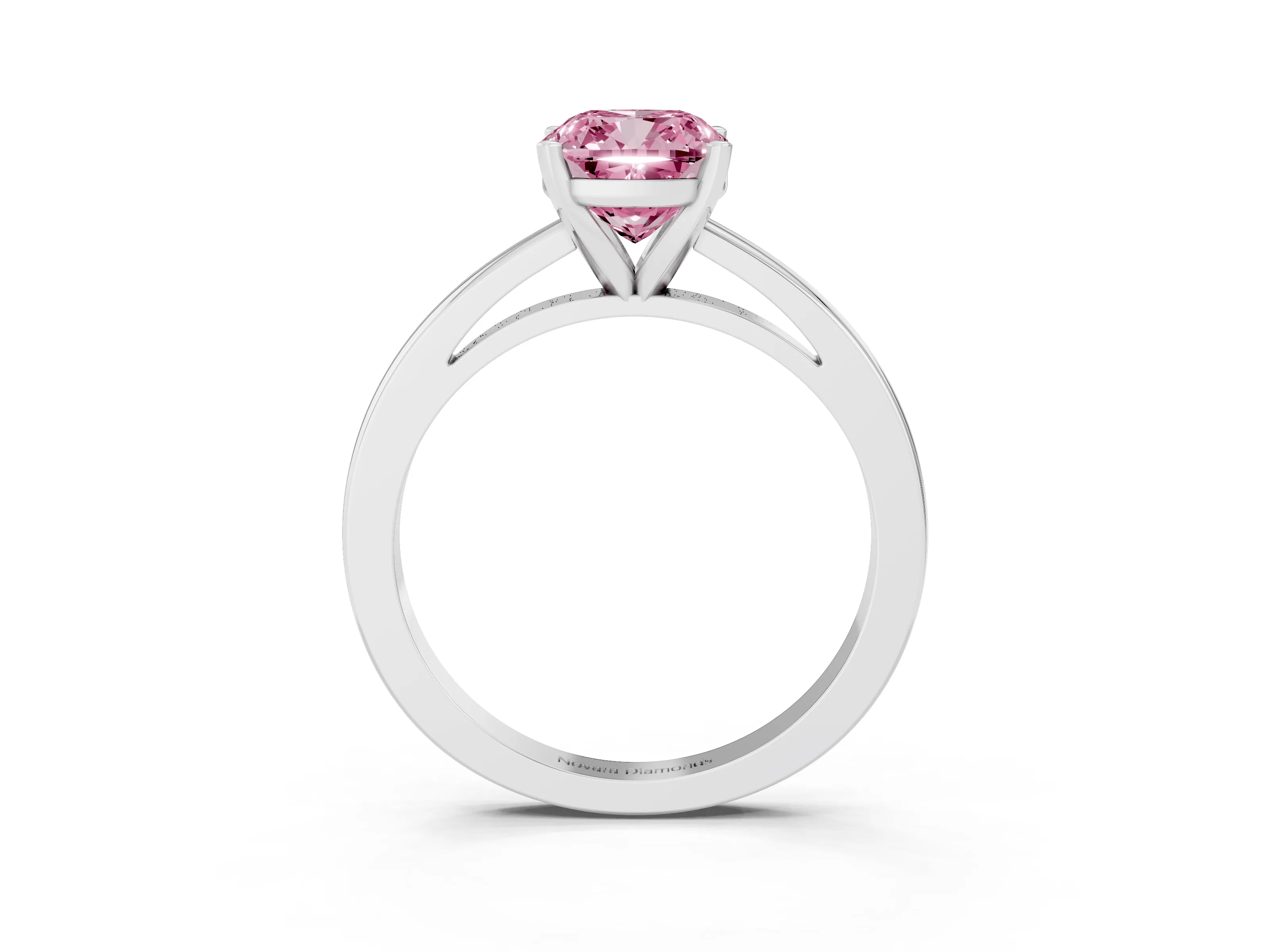 Fancy Pink Cushion Cut Diamond Solitaire Engagement Ring Set in Platinum with Prong Setting on a Classic Band