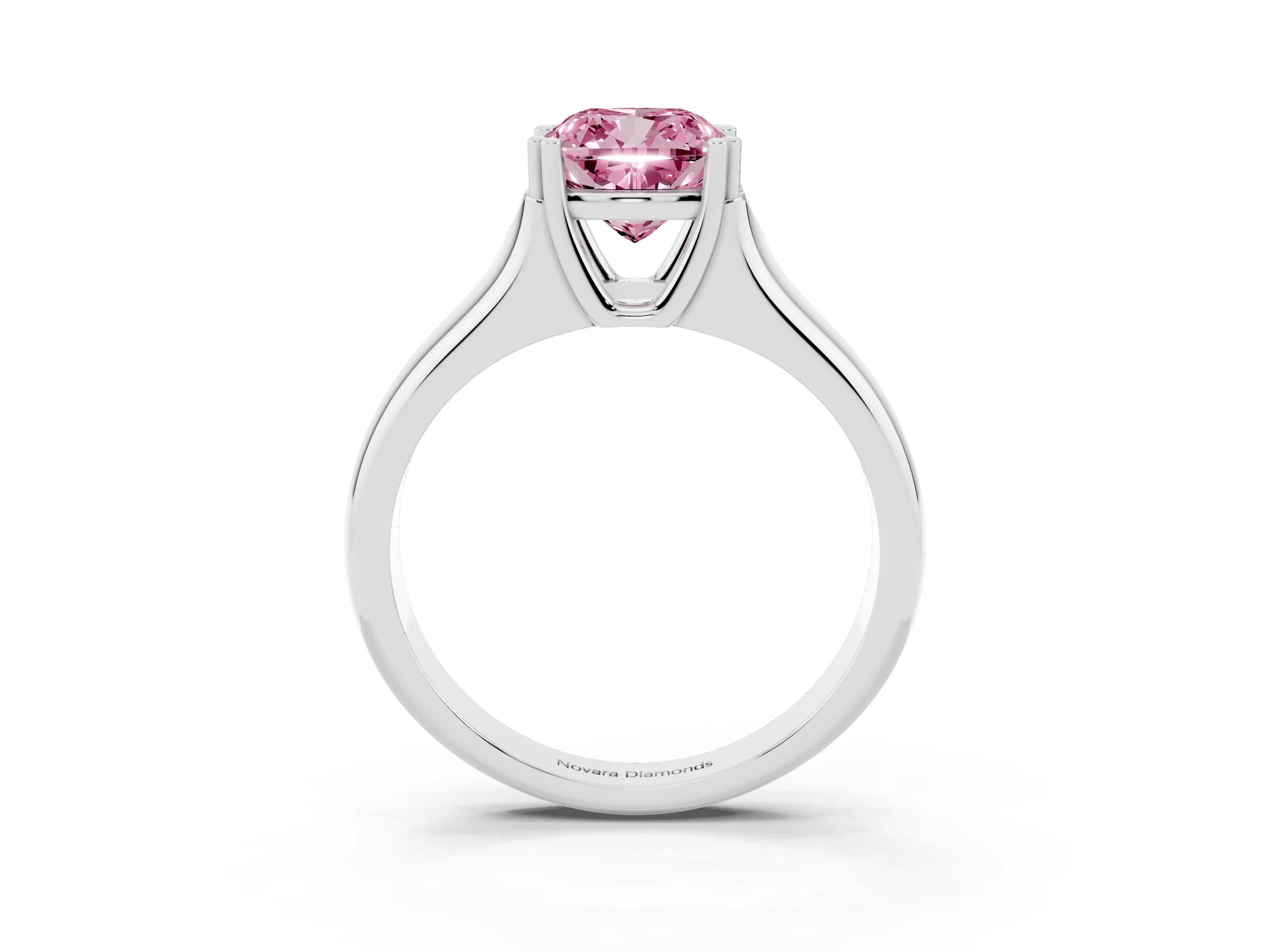 Fancy Pink Cushion Cut Diamond Solitaire Ring Set in Platinum with Wide Band and Prong Setting