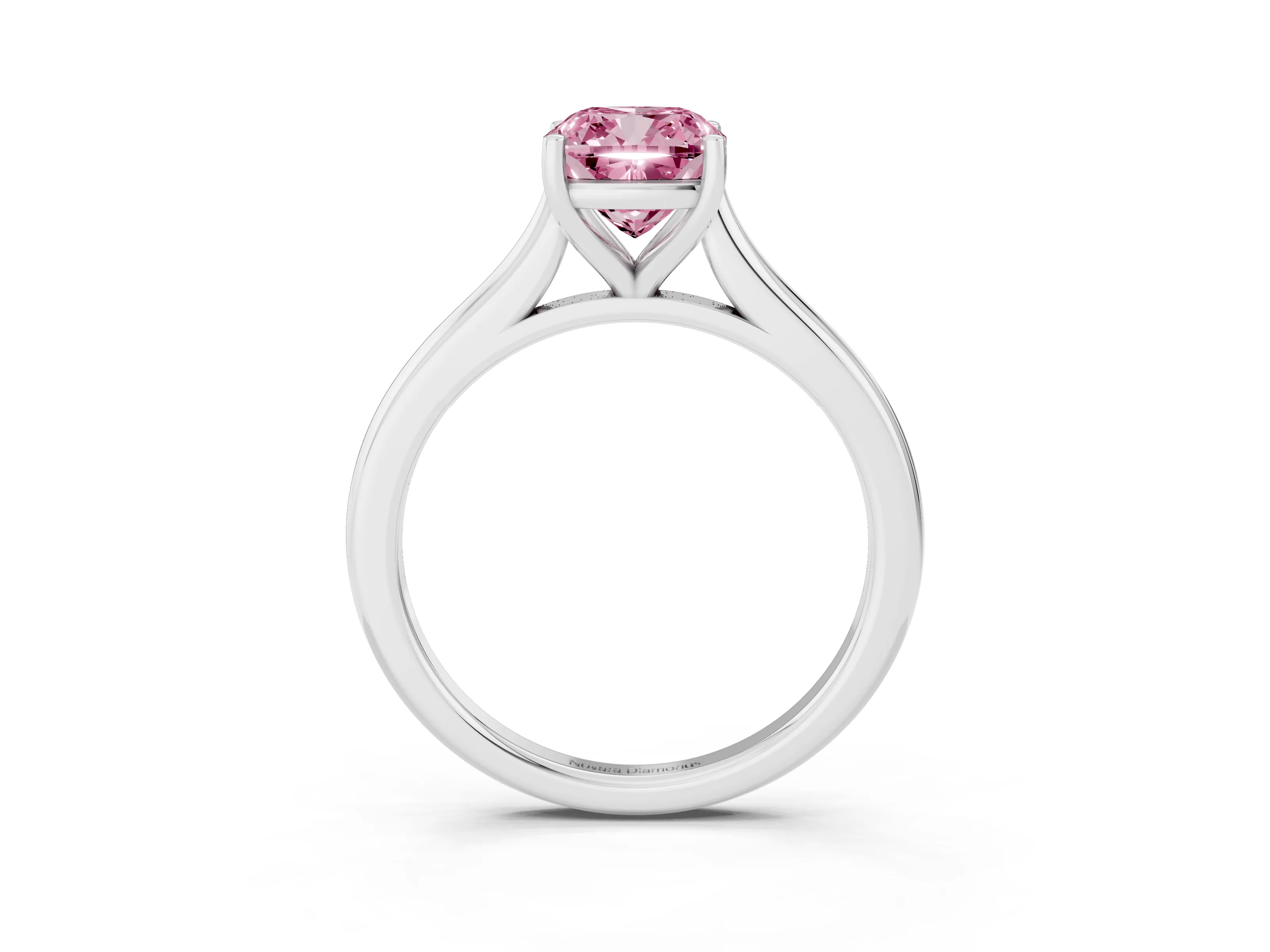 Fancy Pink Cushion Cut Diamond Solitaire Ring Set in Silver with Cathedral Band and Prong Setting