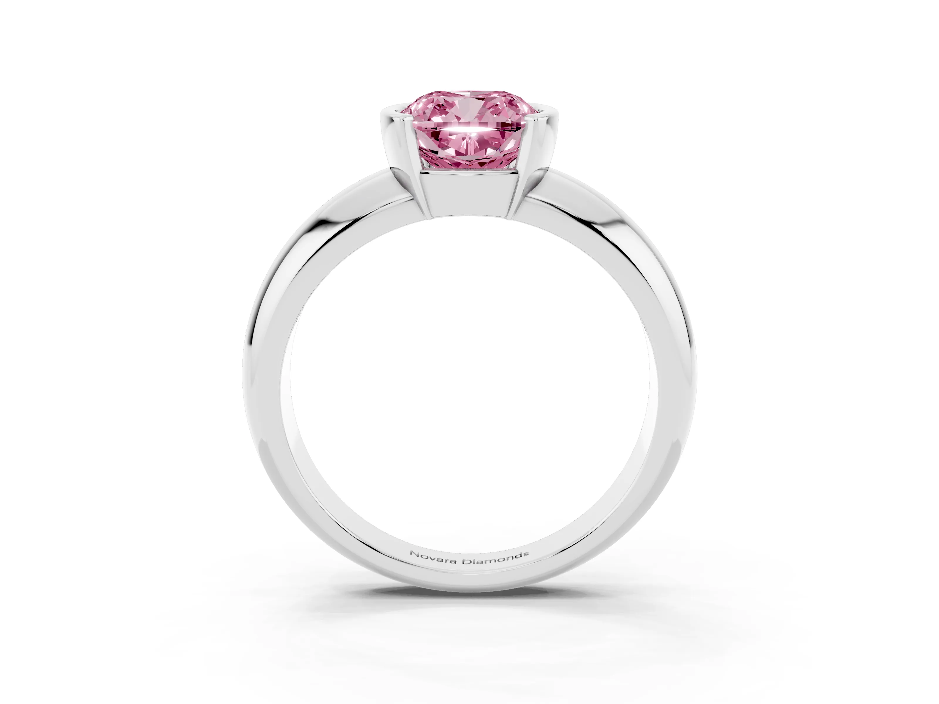 Fancy Pink Cushion Cut Diamond Solitaire Tension Set Ring Set in Silver with Wide Band