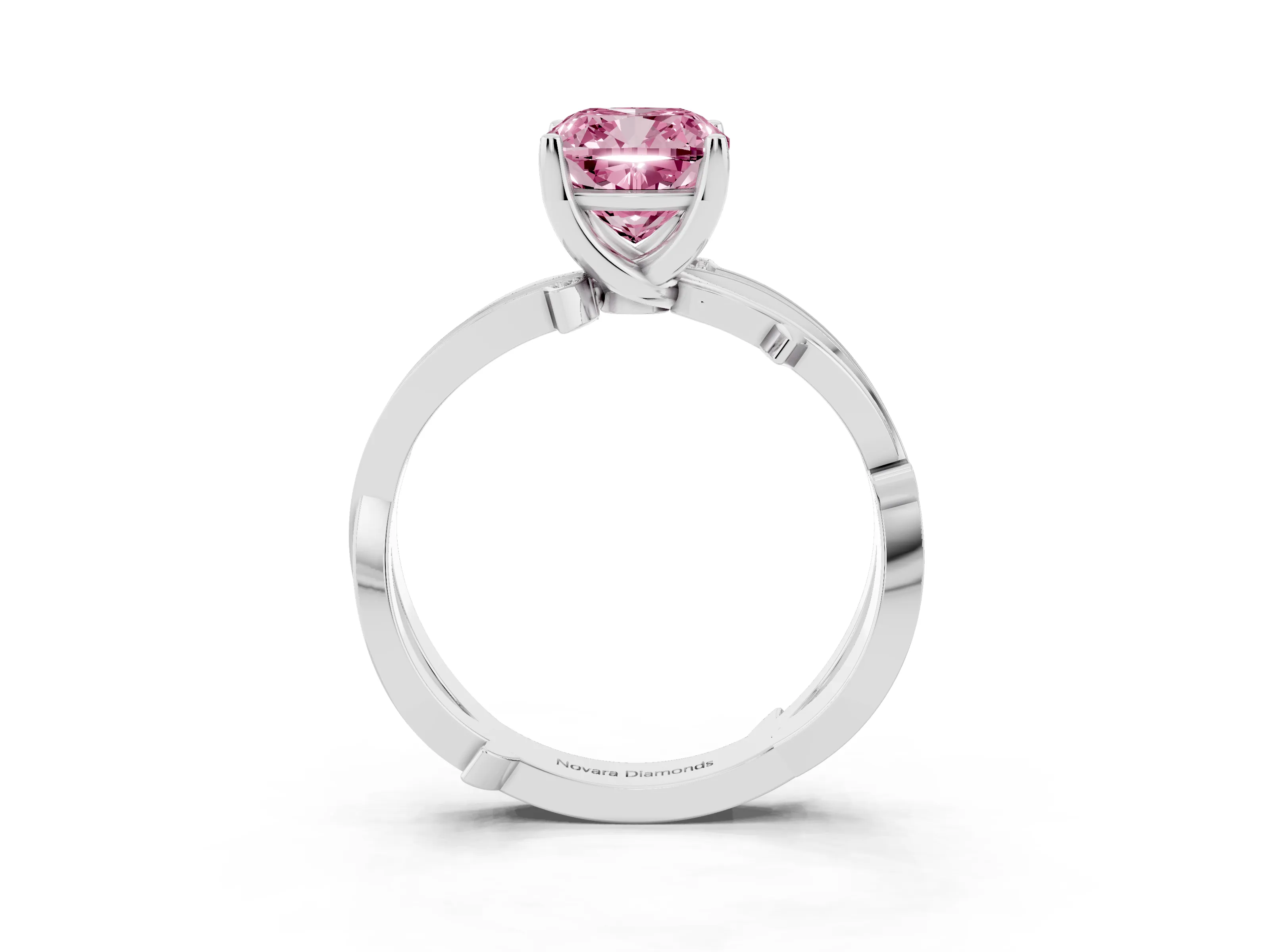 Fancy Pink Cushion Cut Diamond Pavé Twist Band Solitaire Ring Set in Silver with Prong Setting