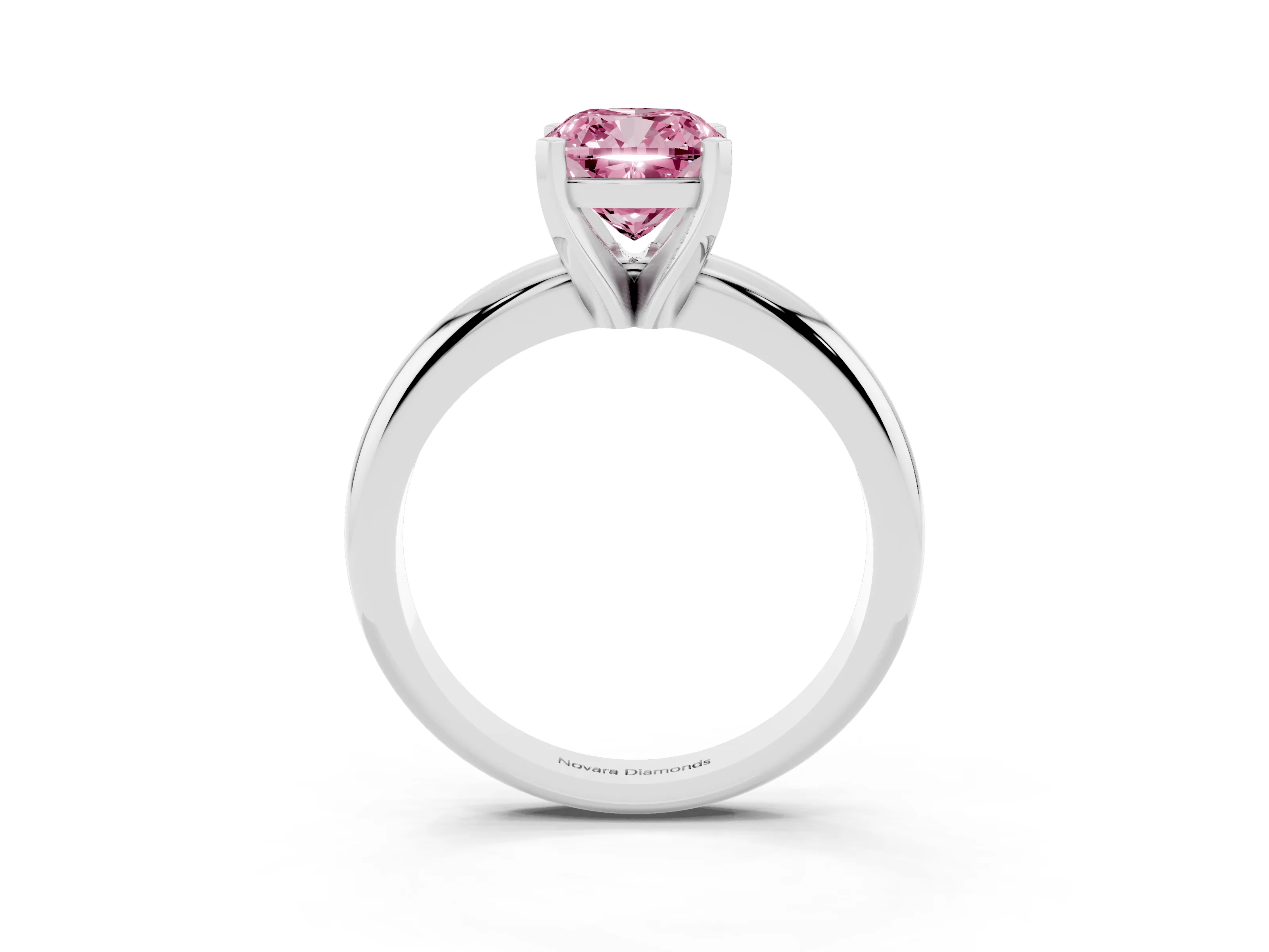 Fancy Pink Cushion Cut Diamond Solitaire Engagement Ring Set in White gold with Round Band and Prong Setting