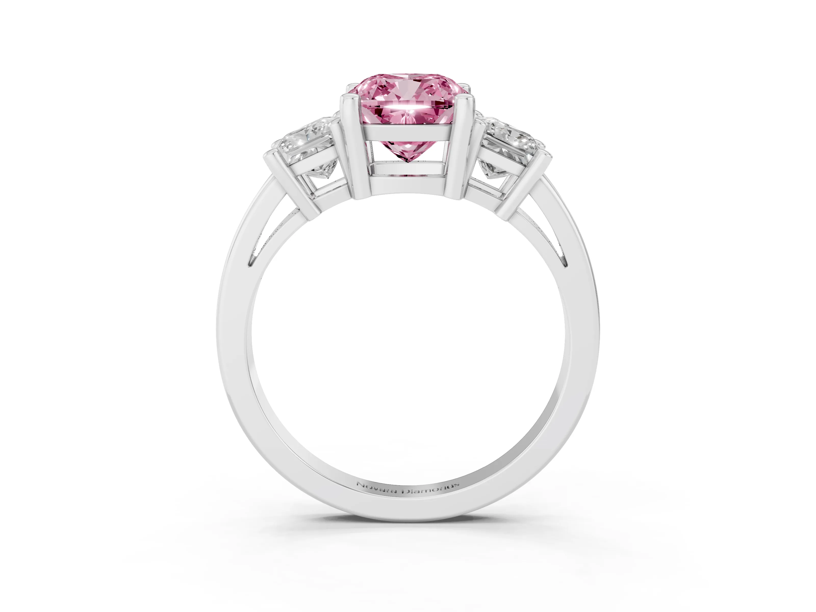 Fancy Pink Three-Stone Cushion Cut Diamond Solitaire Ring Set in Silver with Prong Setting