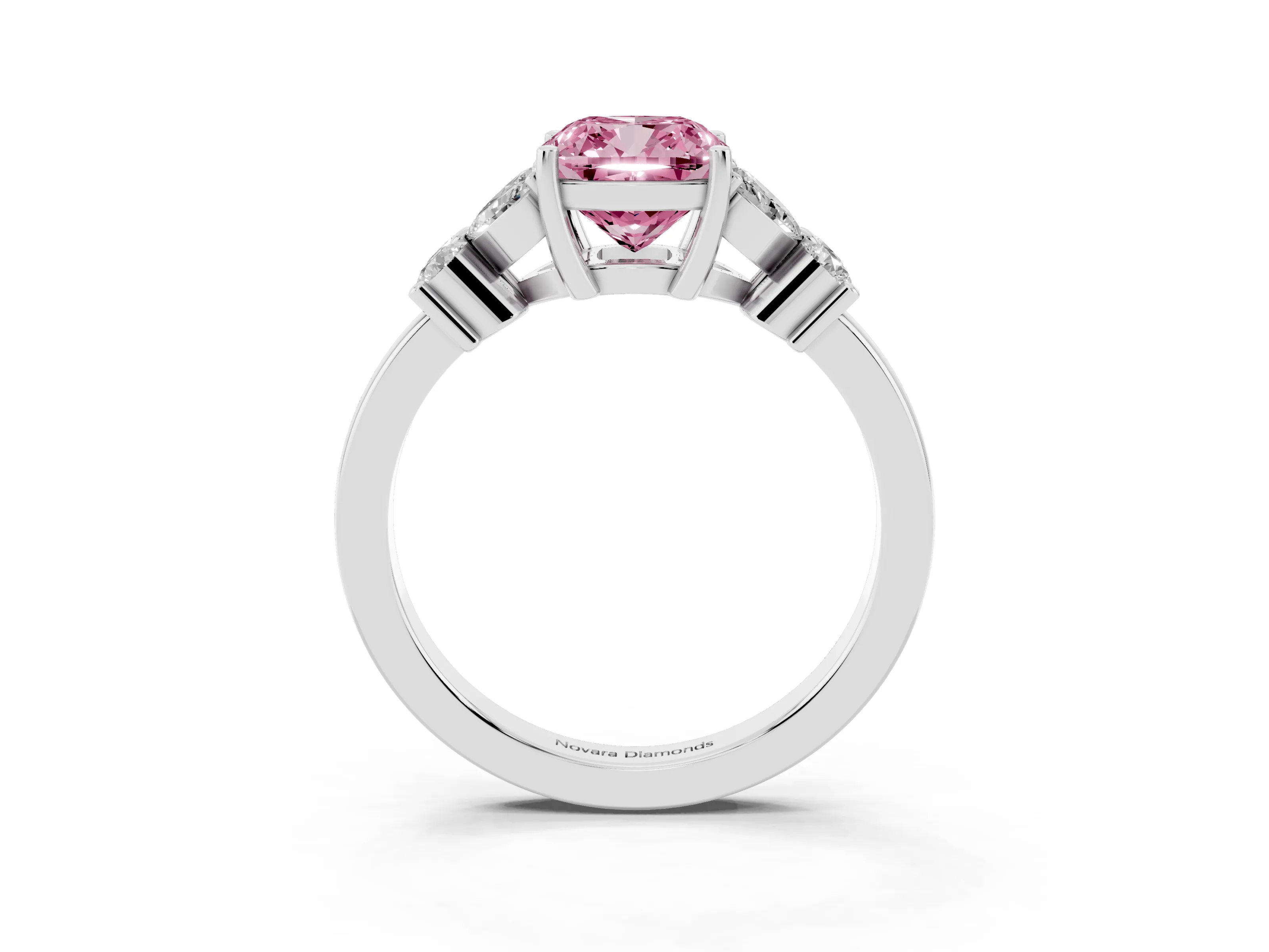Fancy Pink Cushion Cut Diamond Floral Cluster Ring Set in Silver with Marquise Petals and Prong Setting