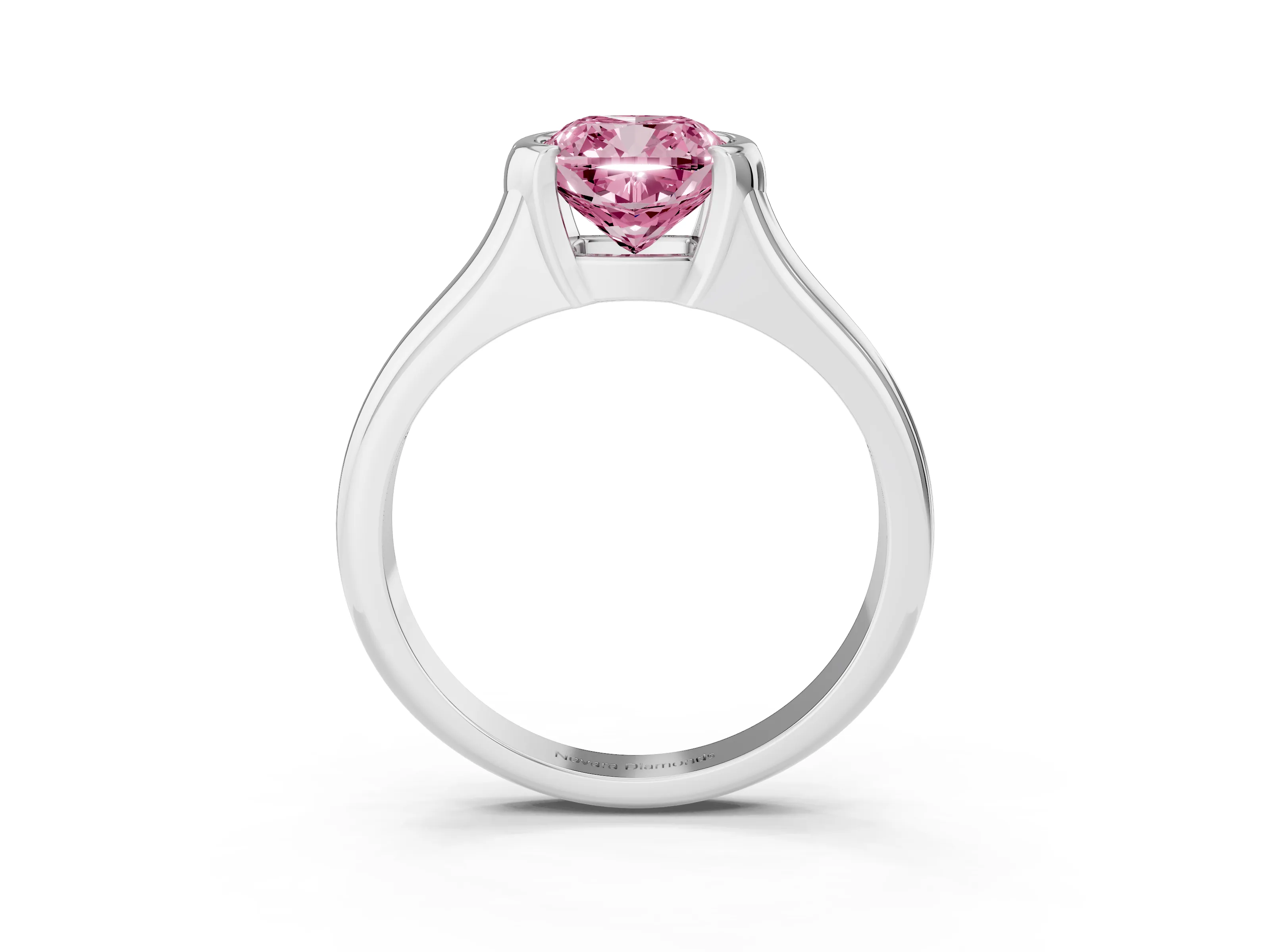 Fancy Pink Cushion Cut Diamond Solitaire Tension Set Ring Set in Silver with Split Shank Band