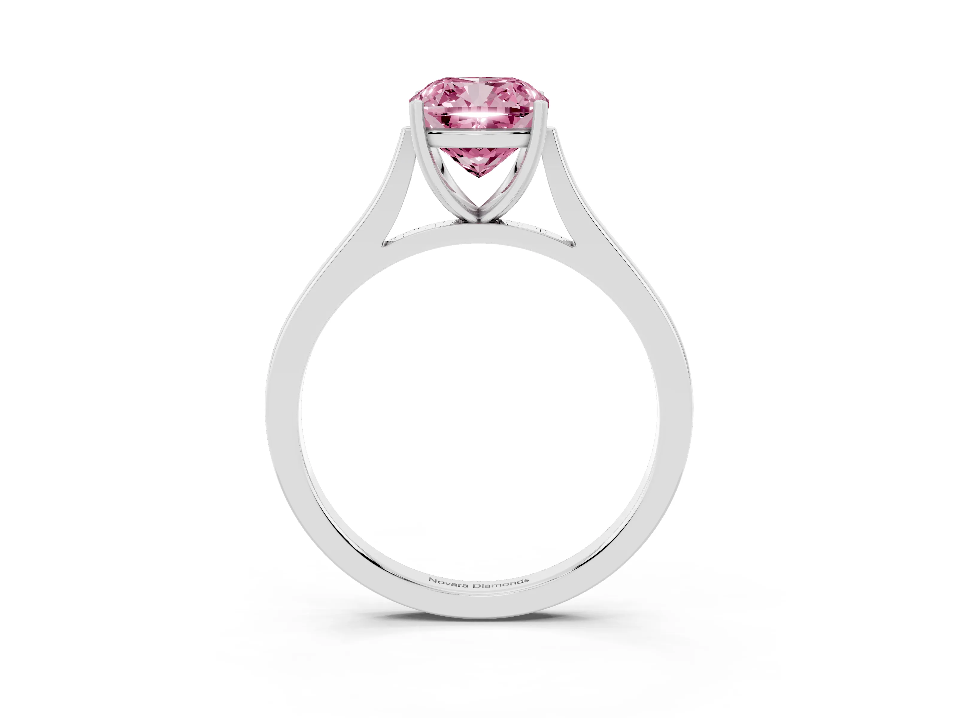 Fancy Pink Cushion Cut Diamond Solitaire Heart Prong Engagement Ring Set in Silver with Tapered Band