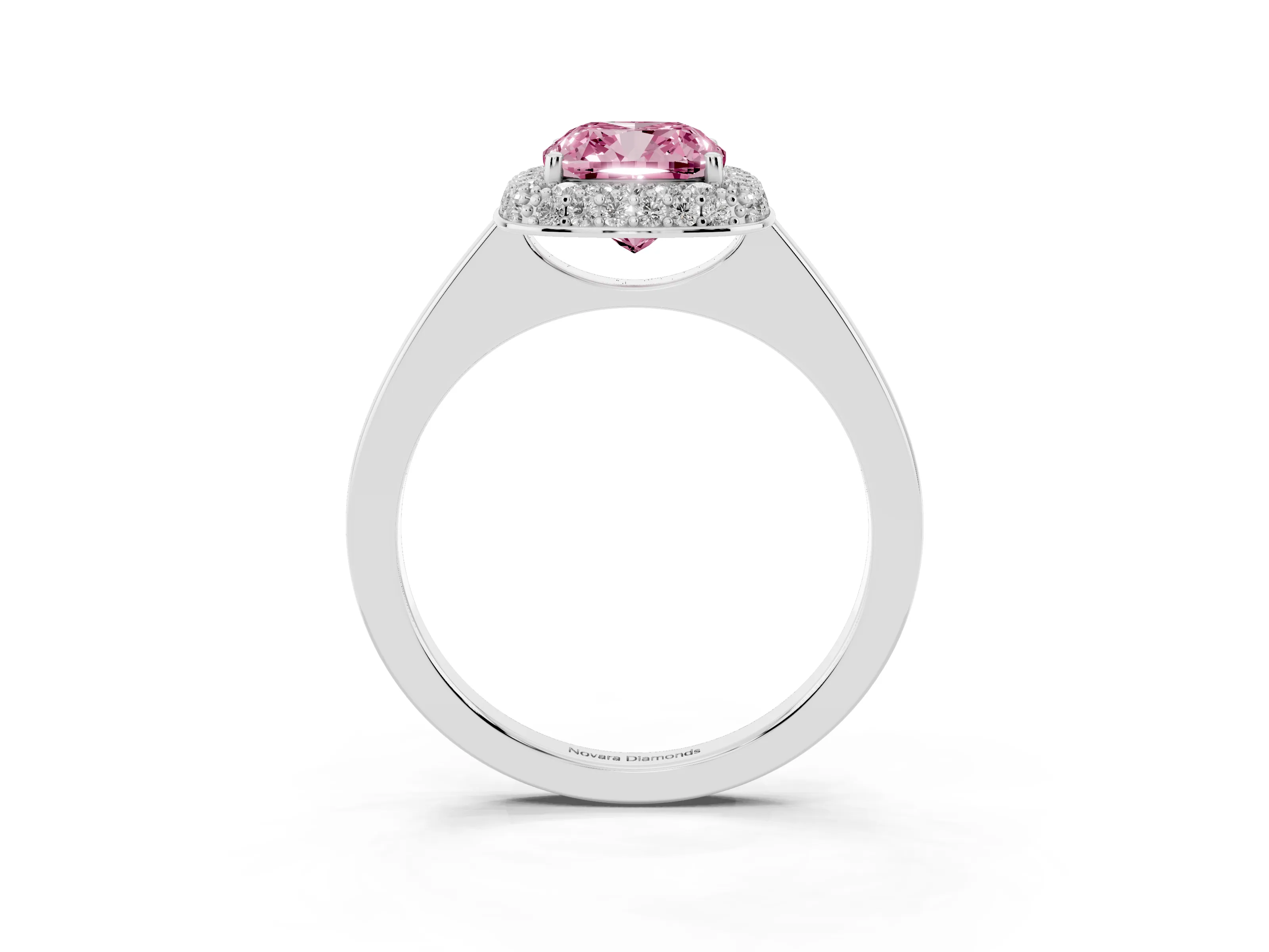 Fancy Pink Cushion Cut Diamond Halo Engagement Ring Set in Platinum with Solitaire Band and Prong Setting