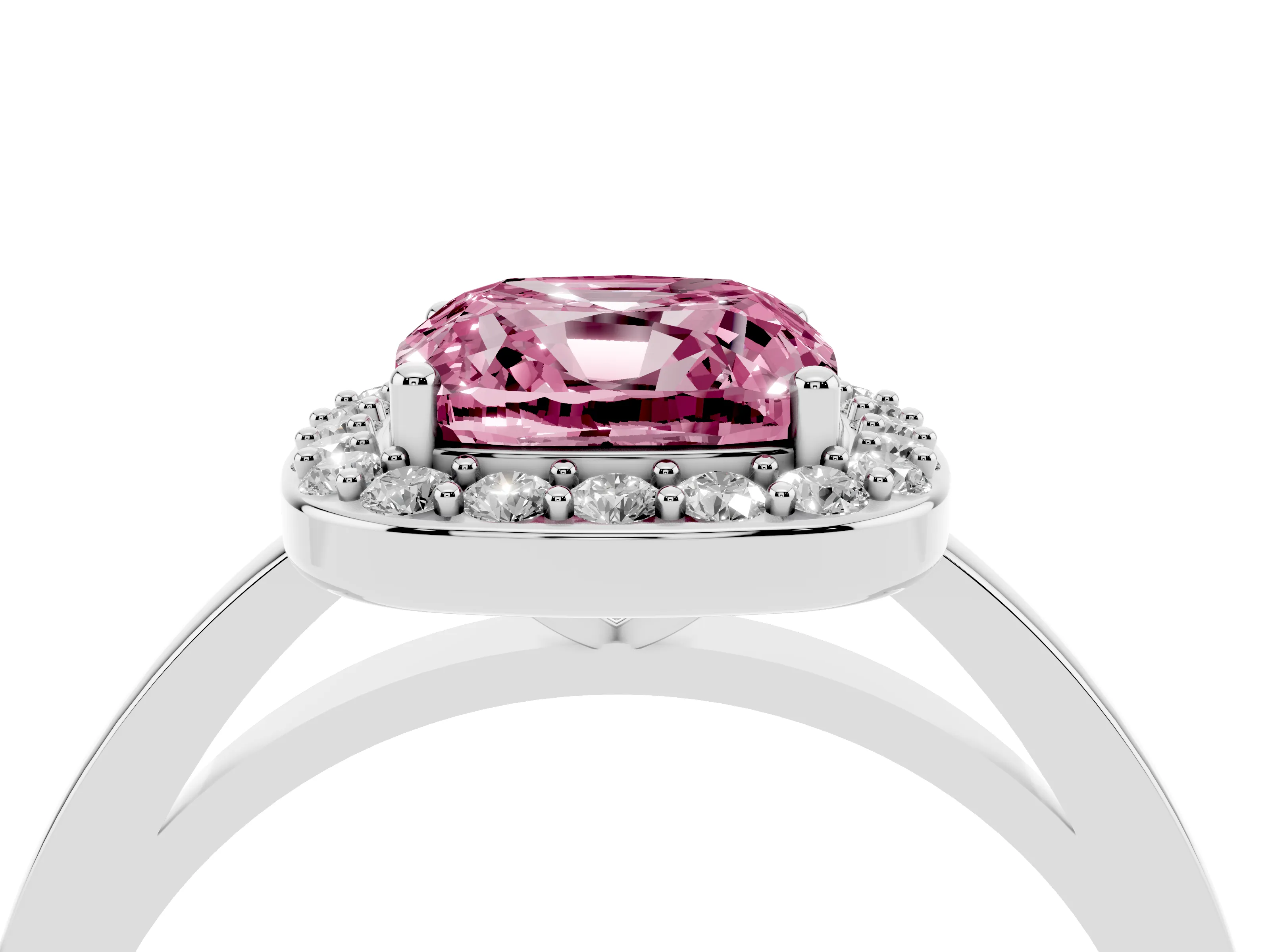 Fancy Pink Cushion Cut Diamond Halo Ring Set in Platinum with Solitaire Band and Prong Setting