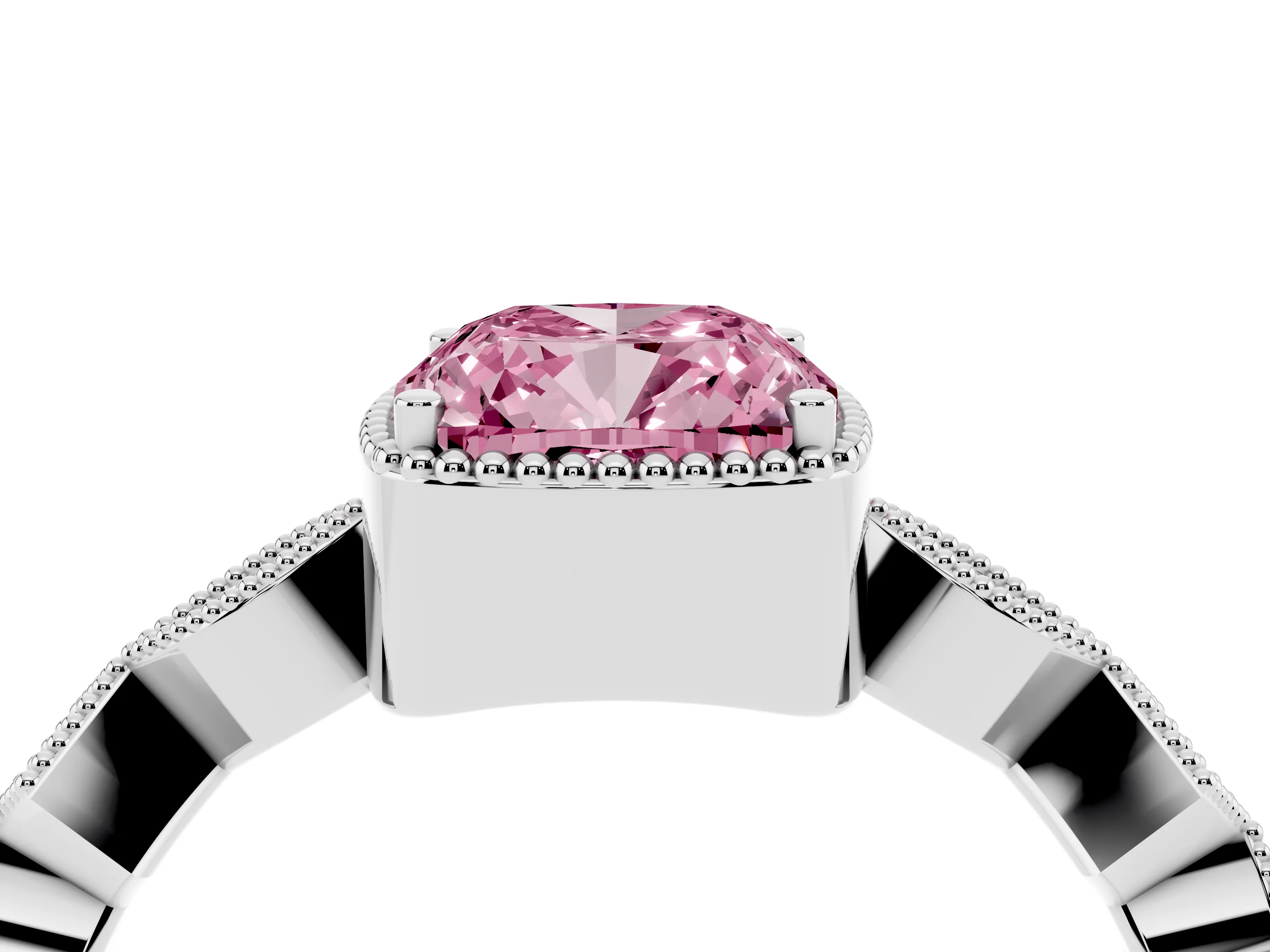 Fancy Pink Cushion Cut Diamond Milgrain Marquise Twist Band Ring Set in White gold with Prong Setting