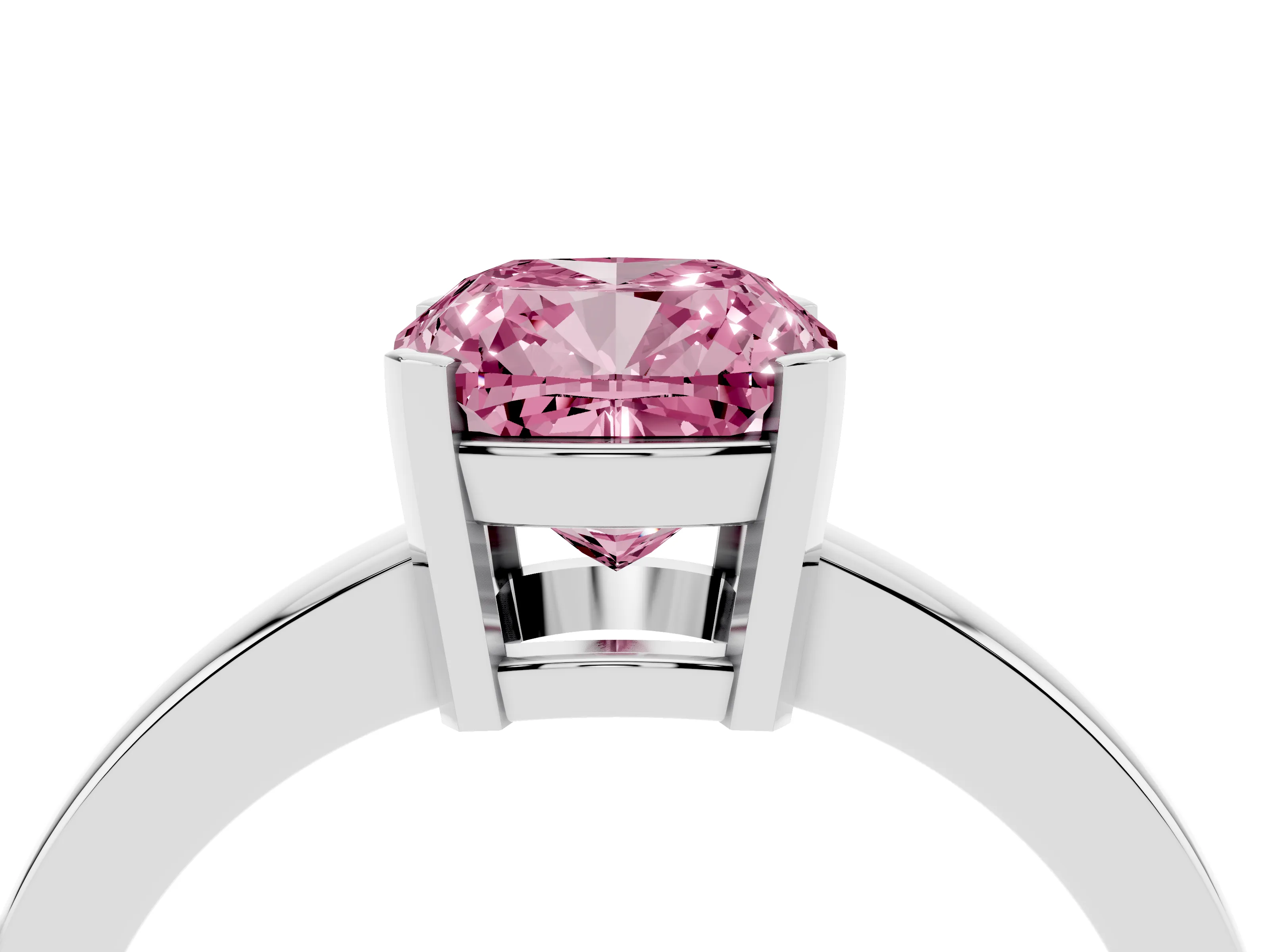 Fancy Pink Cushion Cut Diamond Solitaire Ring Set in Platinum with Prong Head and Smooth Polished Band
