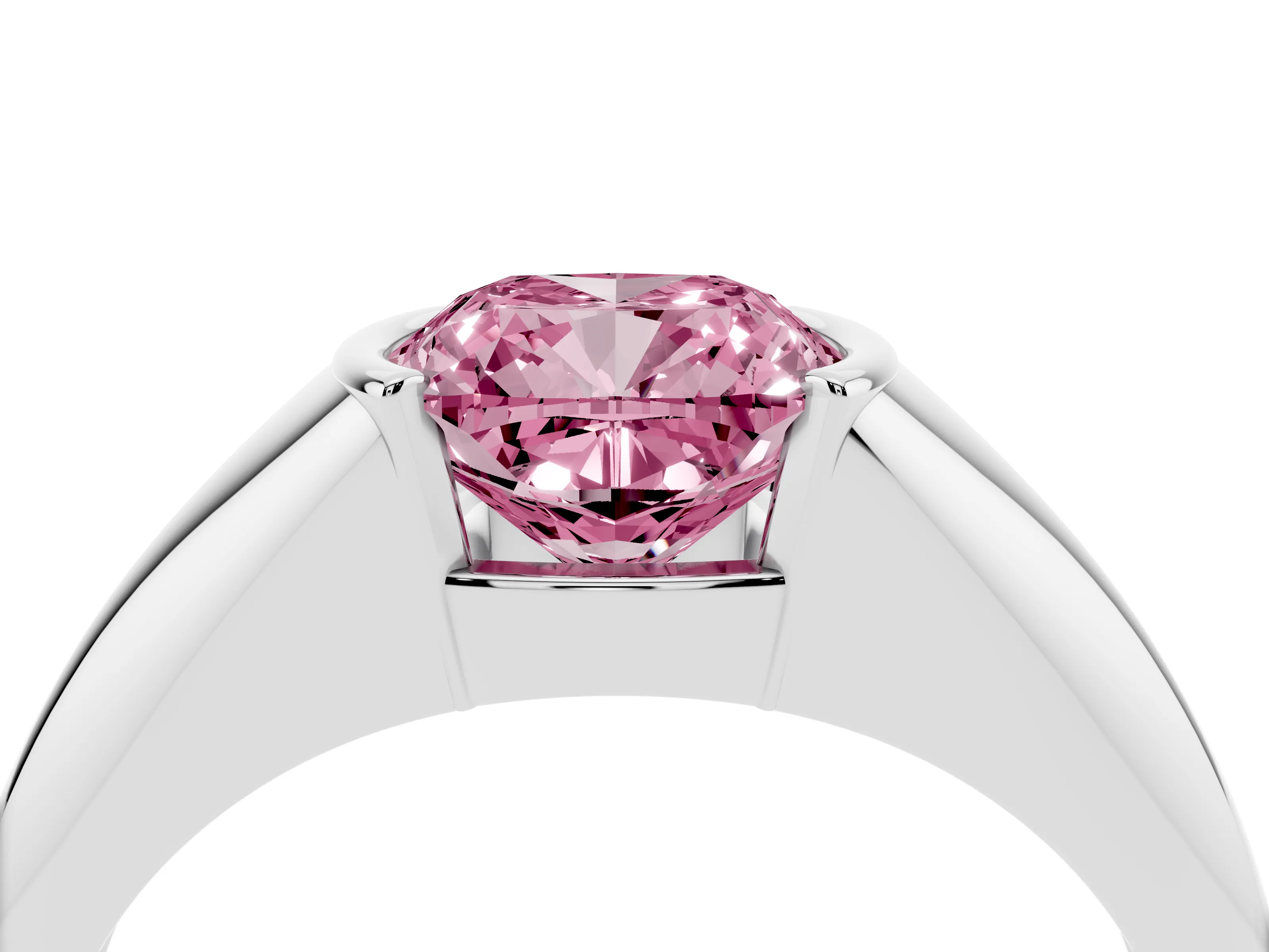 Fancy Pink Cushion Cut Diamond Solitaire Tension Set Ring Set in White gold